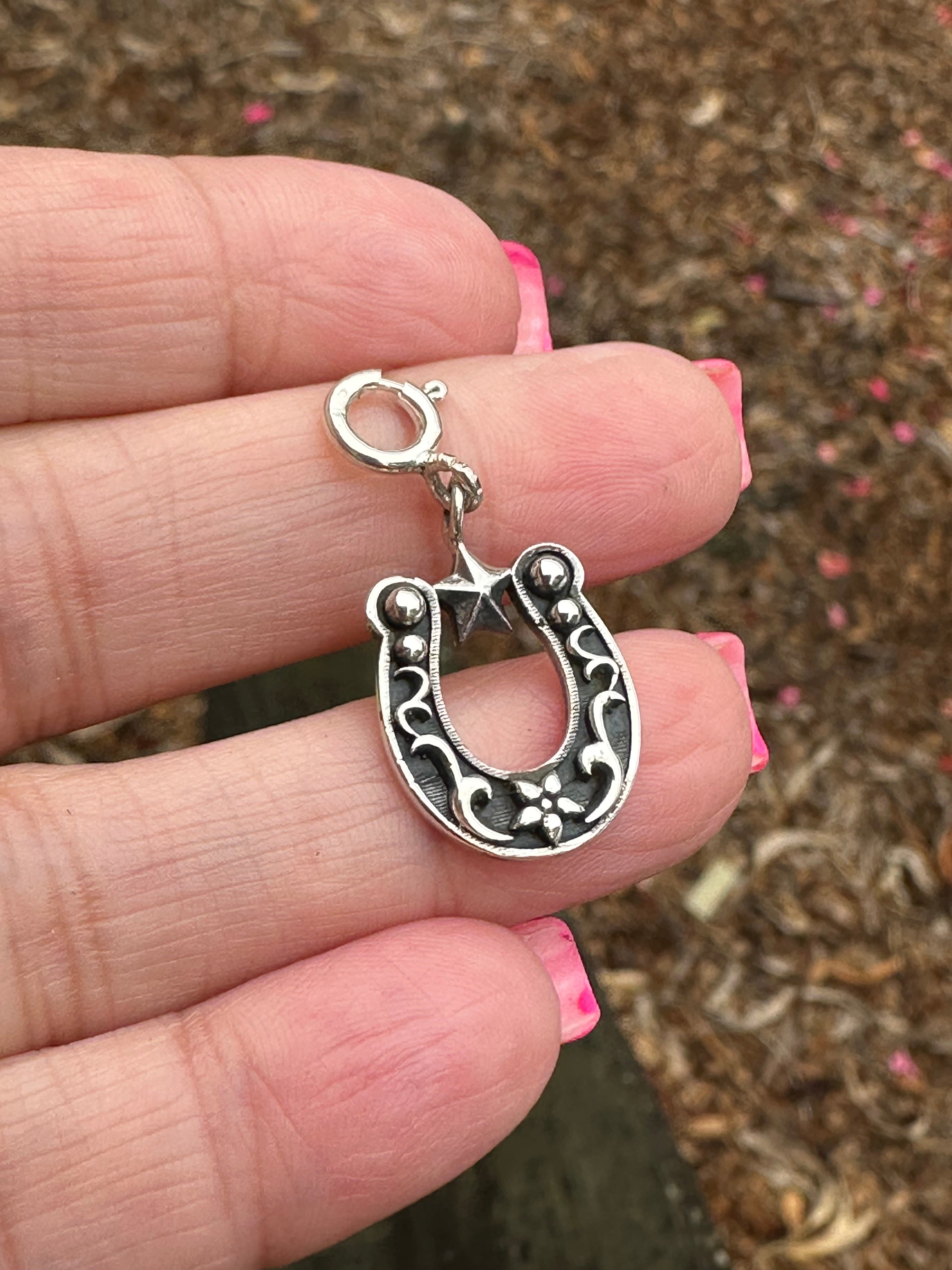 Sterling Silver Flower Horseshoe Charm