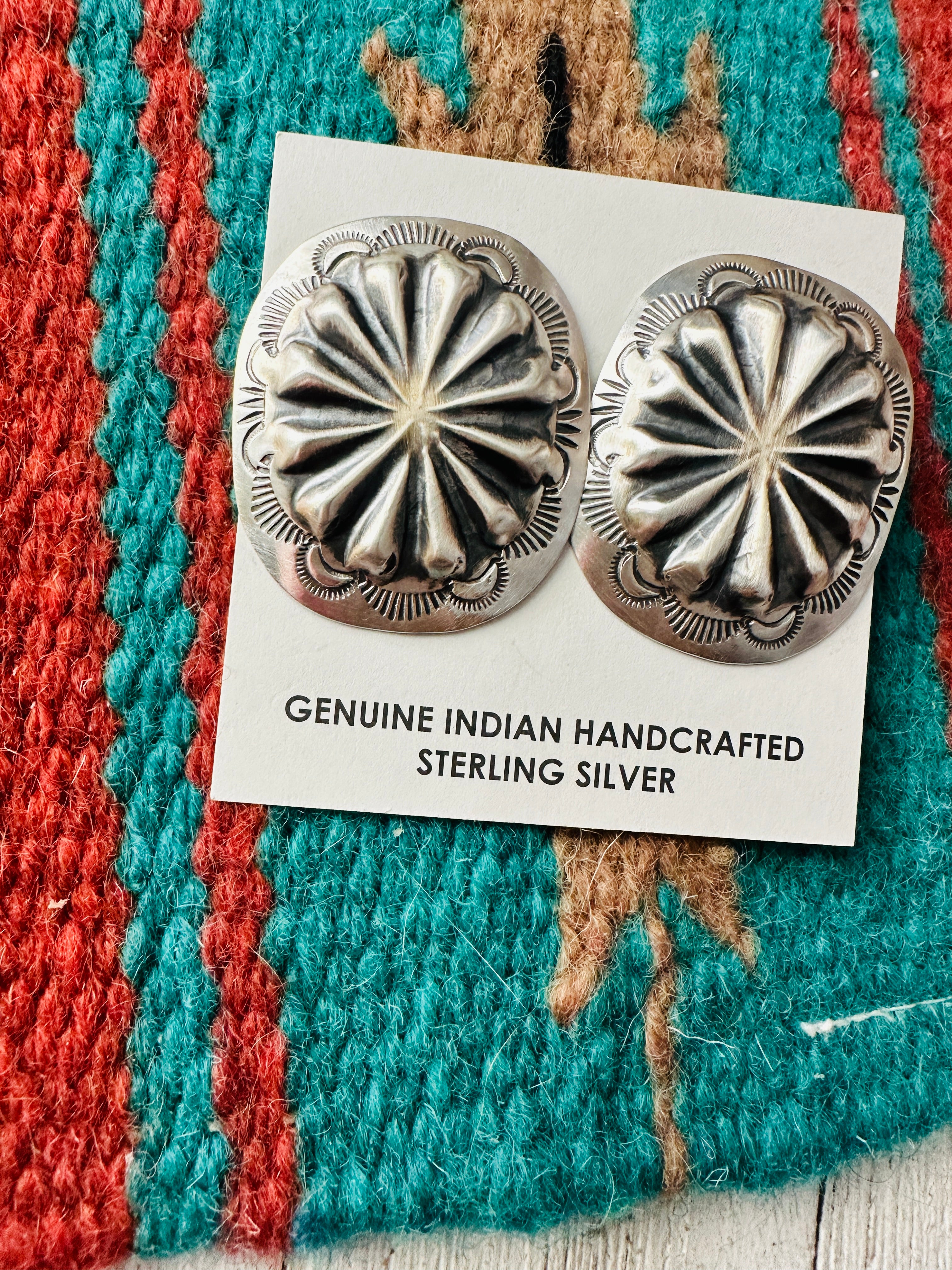 Navajo Hand Stamped Sterling Silver Concho Post Earrings