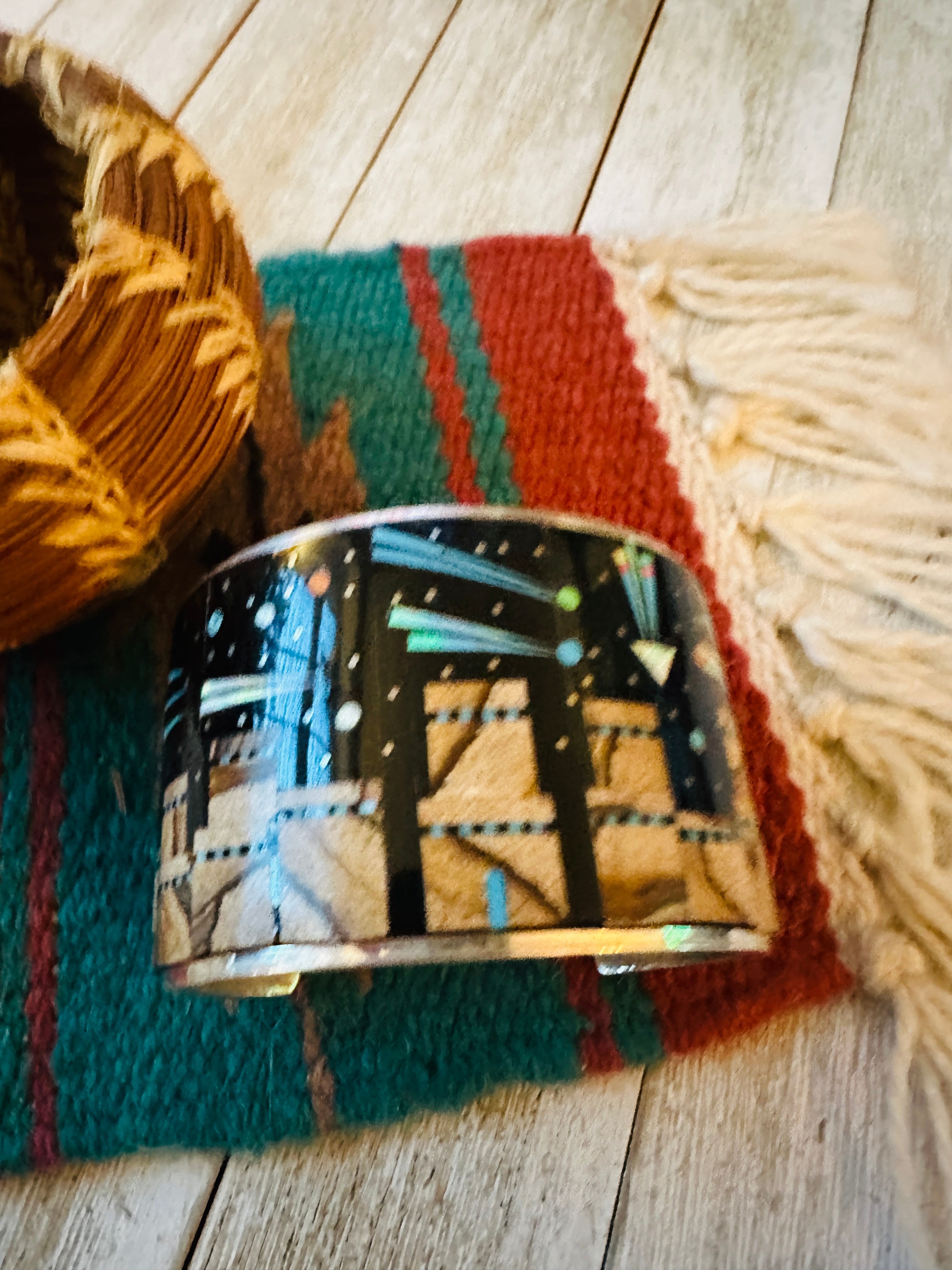 Handcrafted Multi Stone & Sterling Silver Inlay Cuff Bracelet by Gilbert Smith