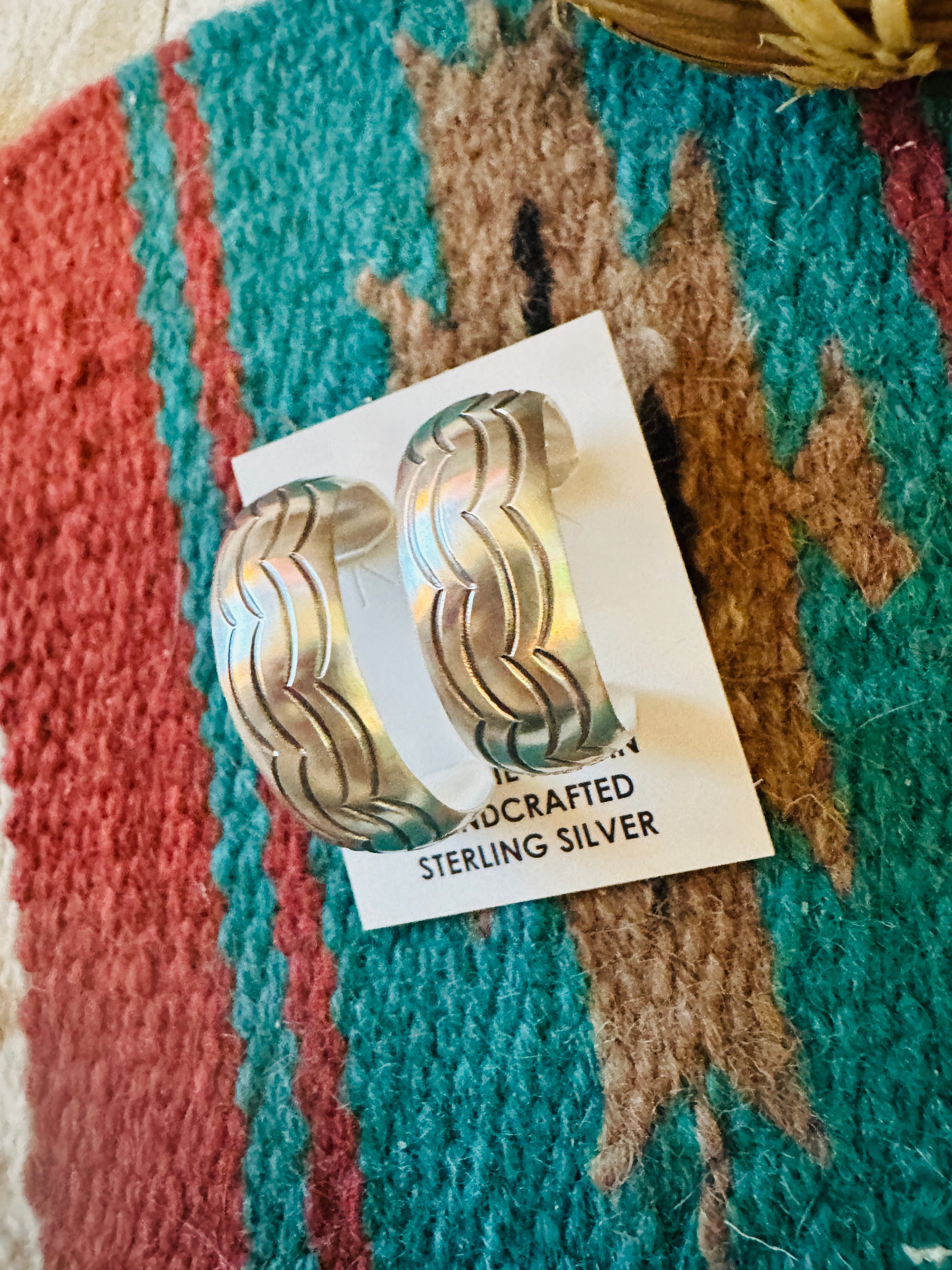 Hand Stamped Sterling Silver Hoop Earrings