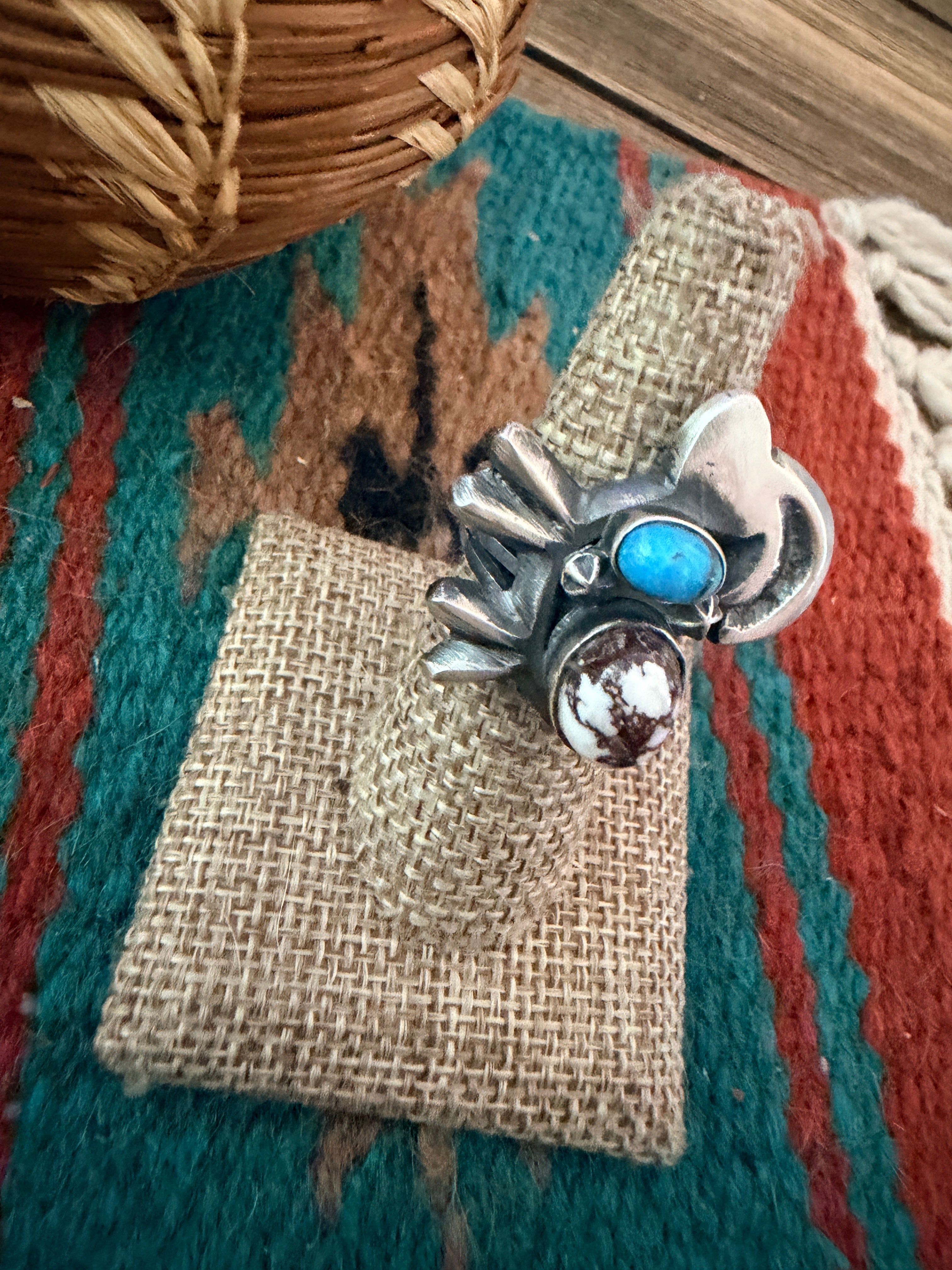 Handcrafted Wild Horse, Turquoise and Sterling Silver Goat Ring size 6.75 by Chimney Butte