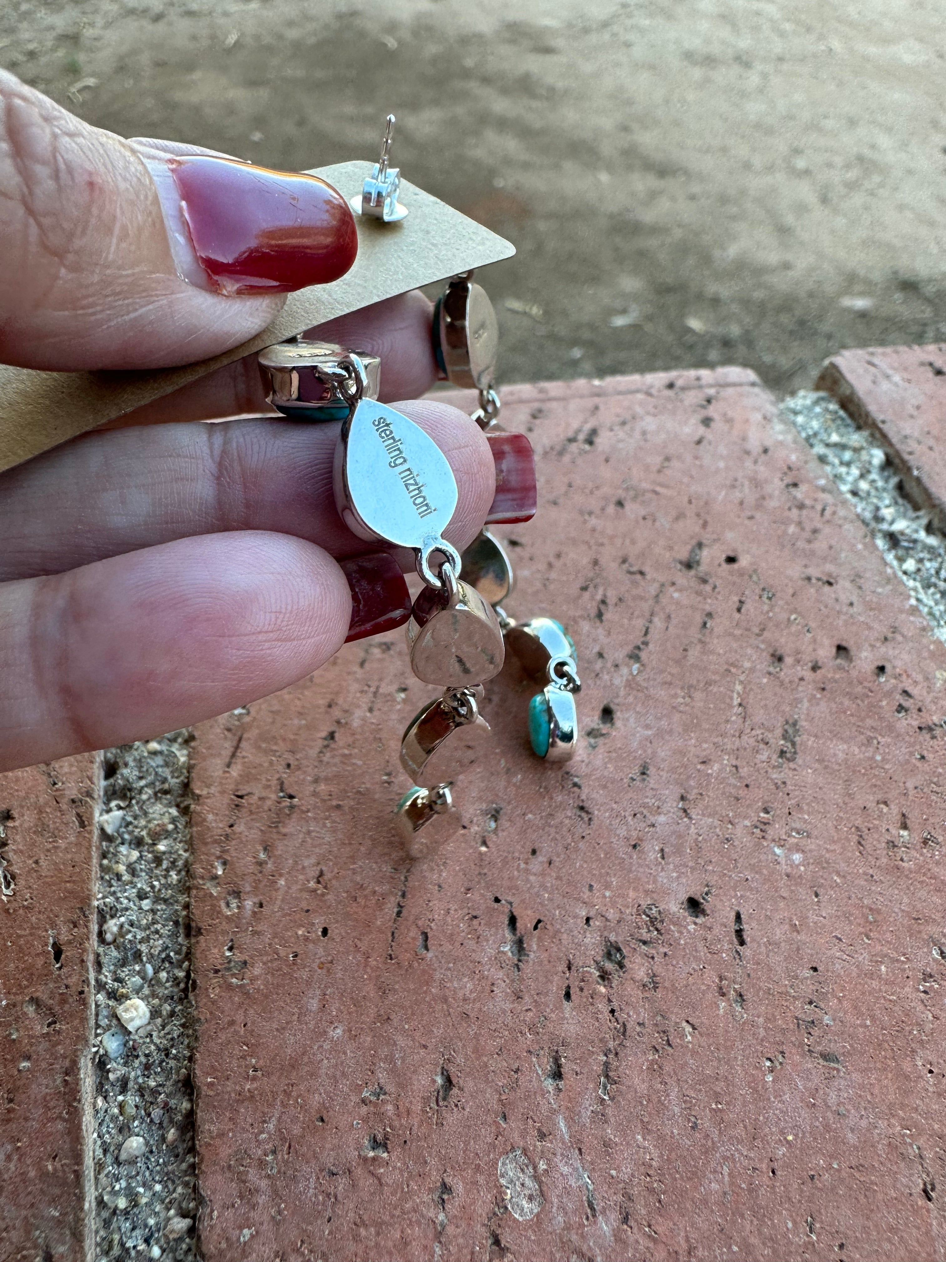 Turquoise Tranquility Natural Royston 6 Stone Turquoise and Sterling Silver Dangles