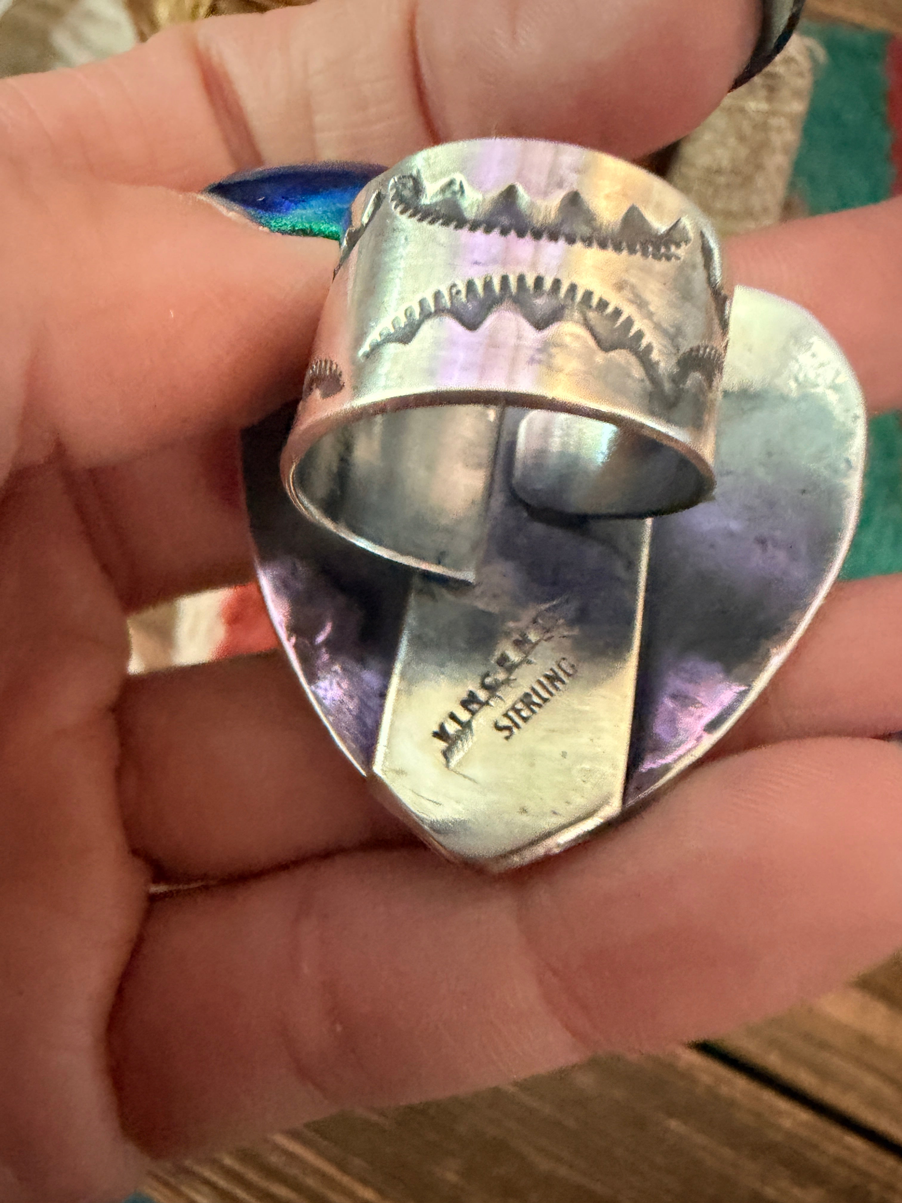 Handcrafted Sterling Silver Adjustable Heart Concho Ring by Vincent Platero