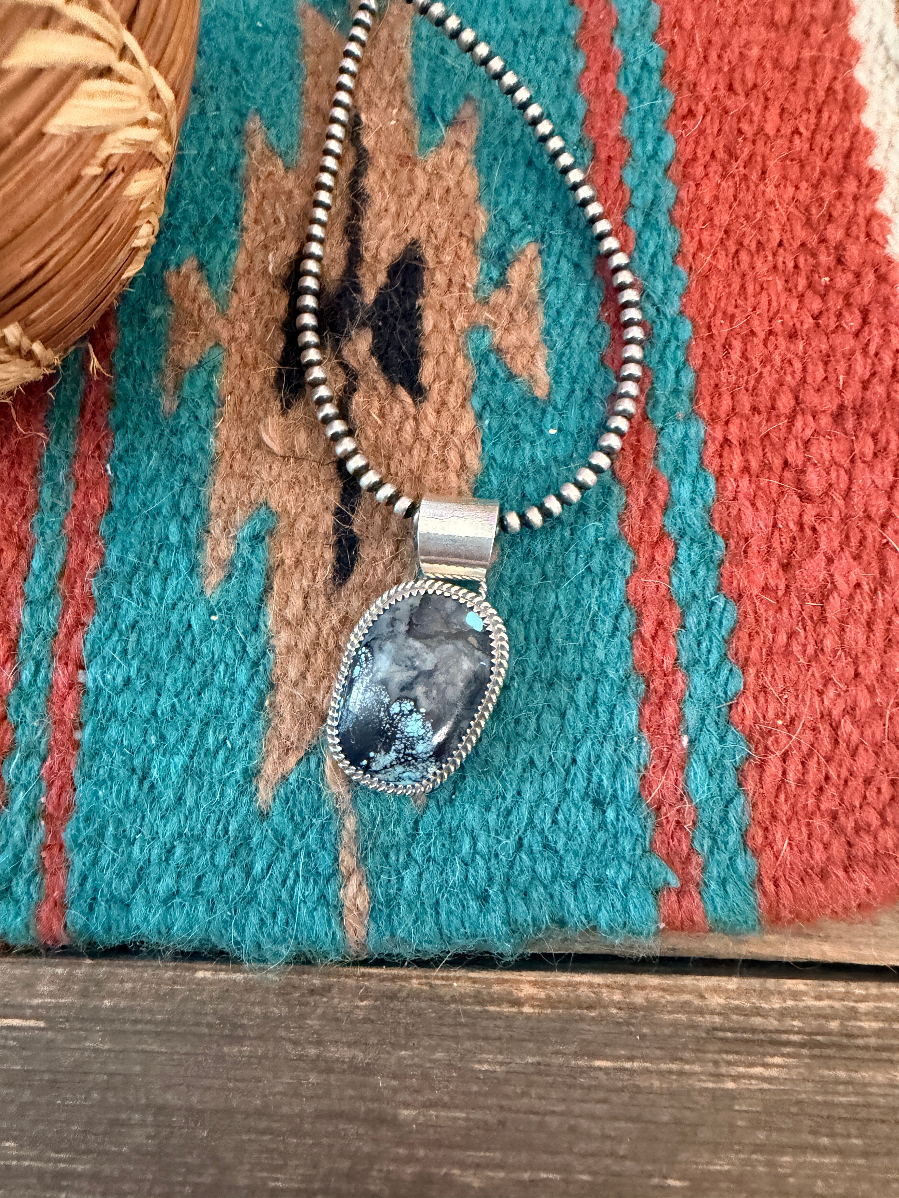 Handmade Sterling Silver & Blackjack Turquoise Pendant