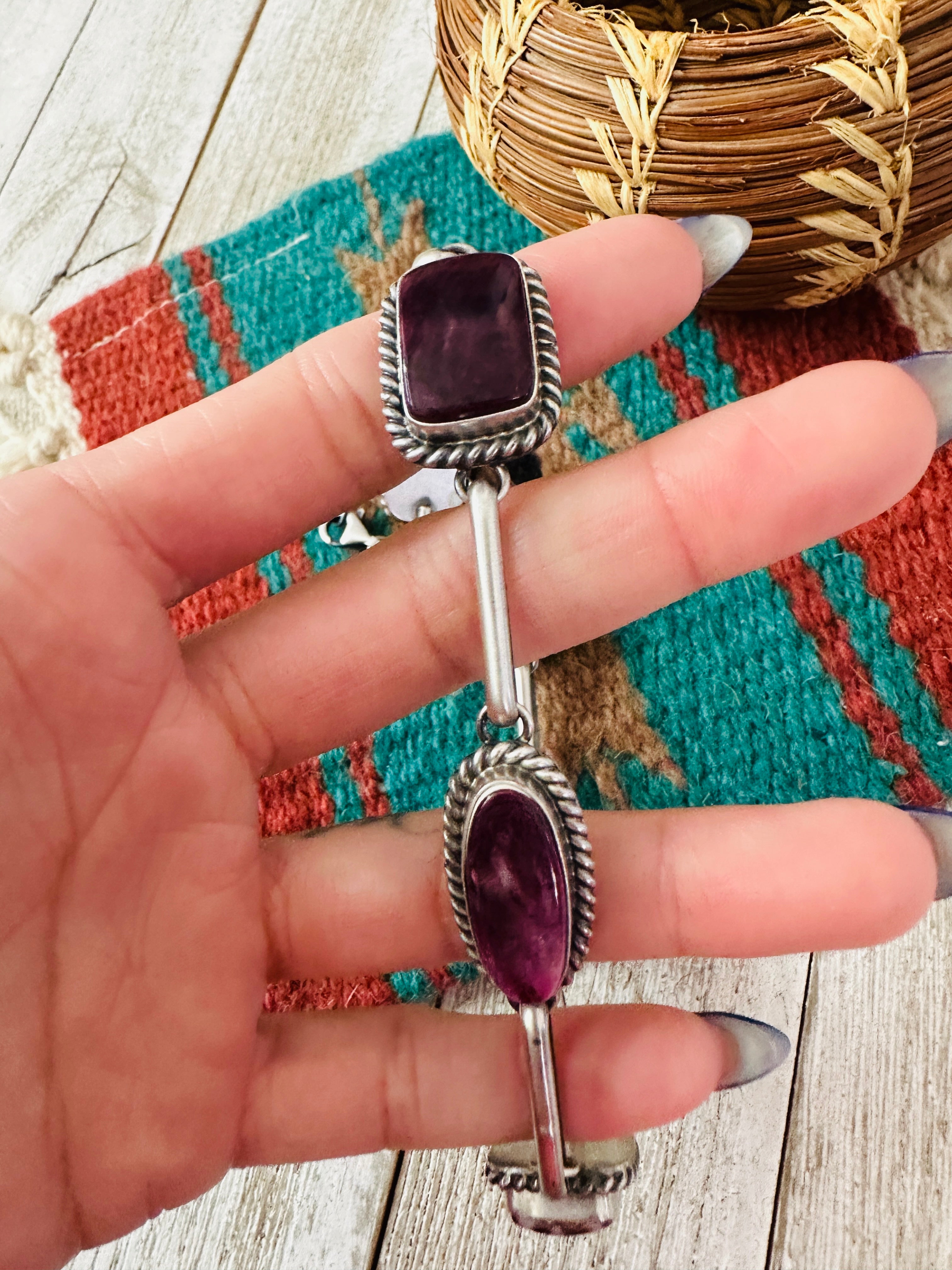 Handcrafted Sterling Silver & Purple Spiny Necklace