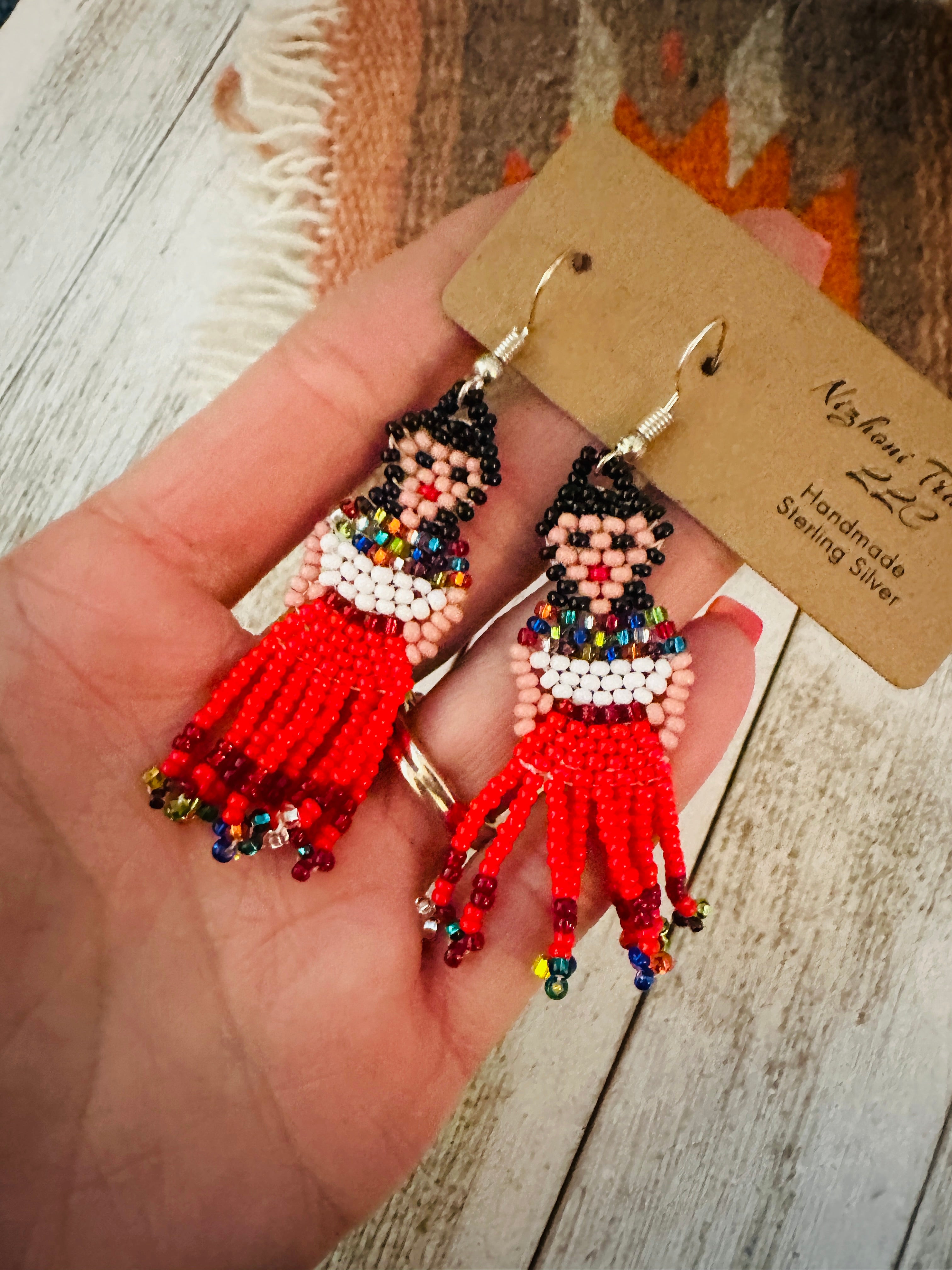 Handmade Multicolor Beaded Lady Dangle Earrings