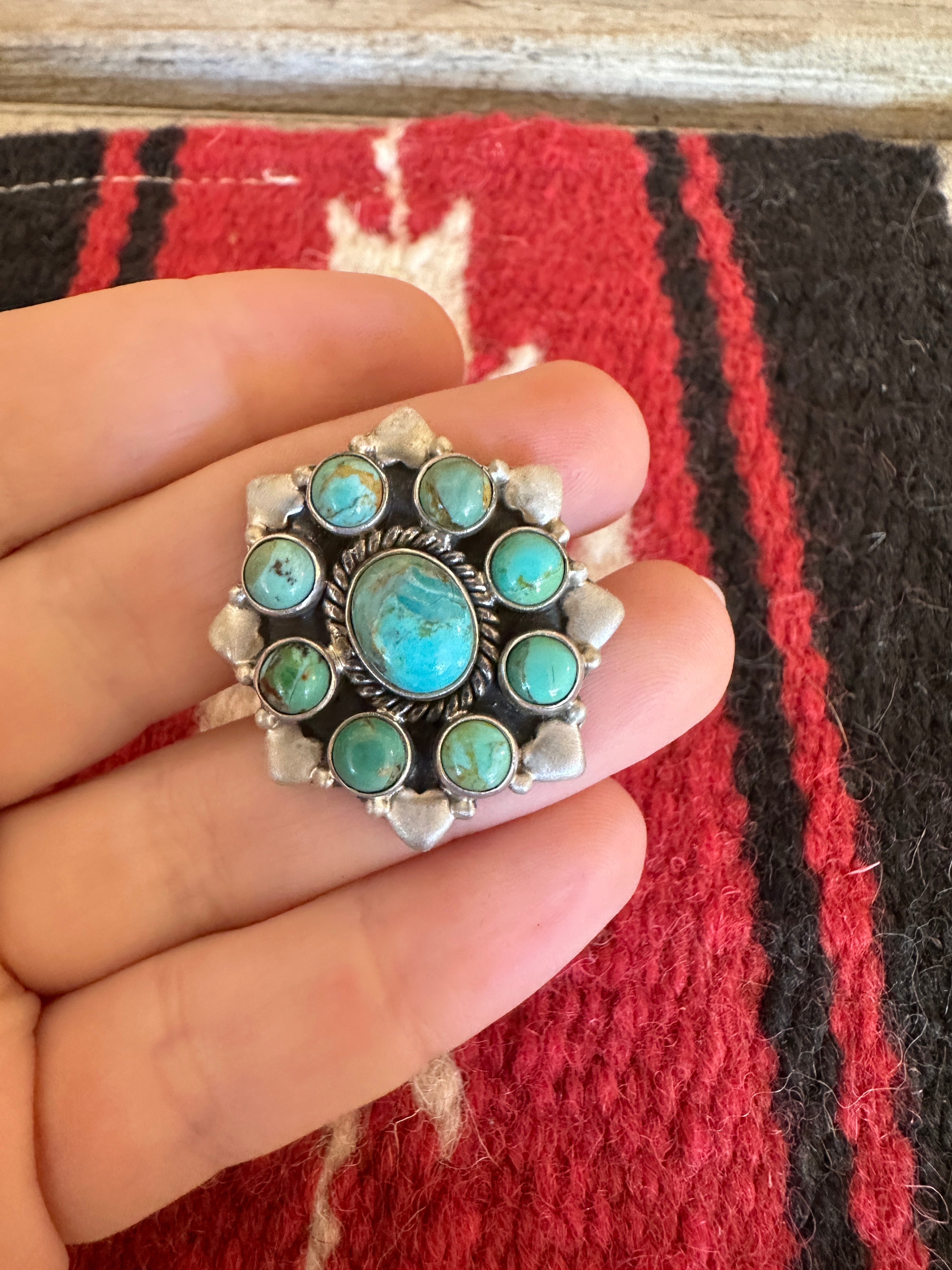 Handmade Turquoise And Sterling Silver Adjustable Ring