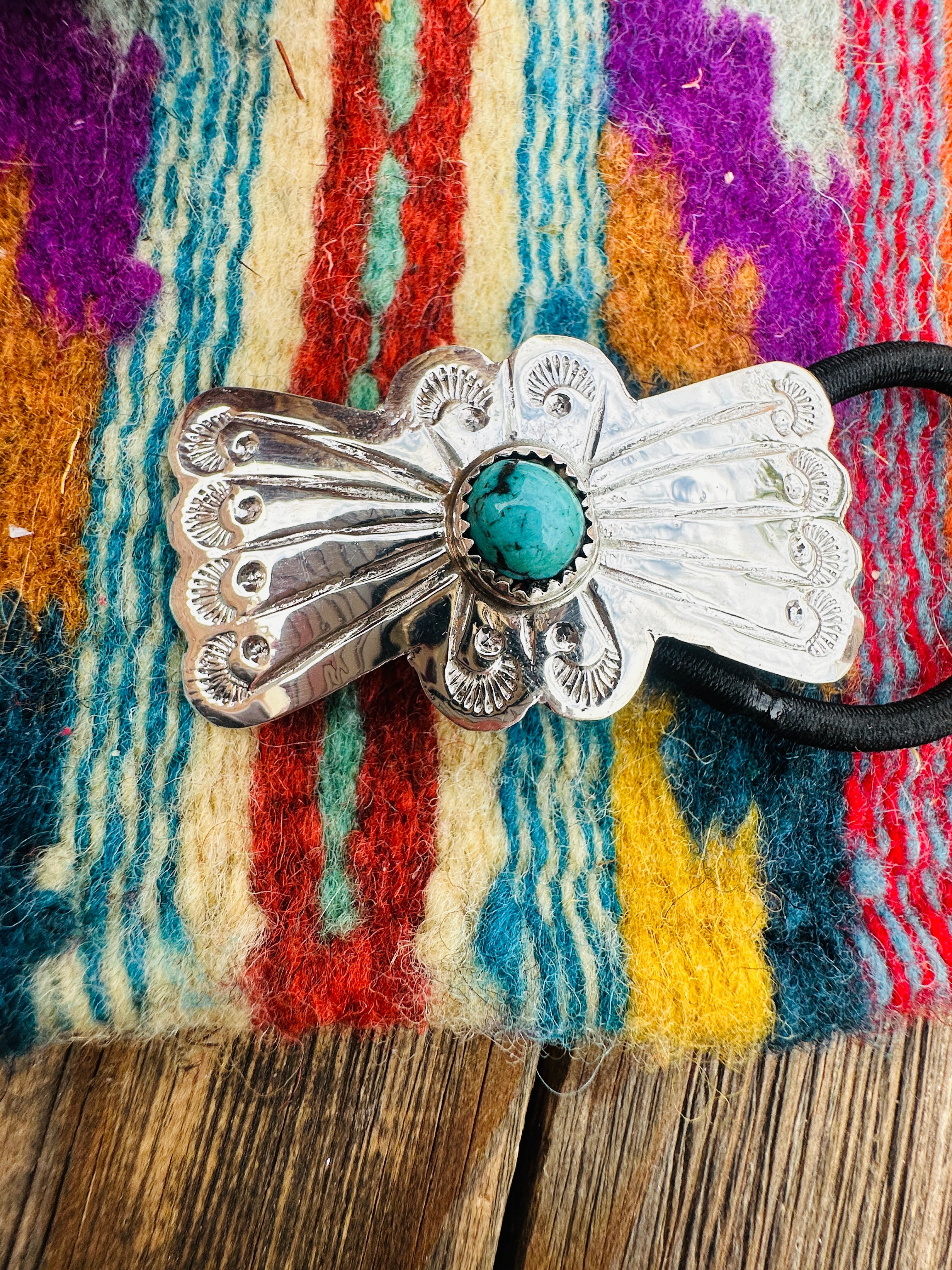 Handcrafted Turquoise & Sterling Silver Concho Hair Tie