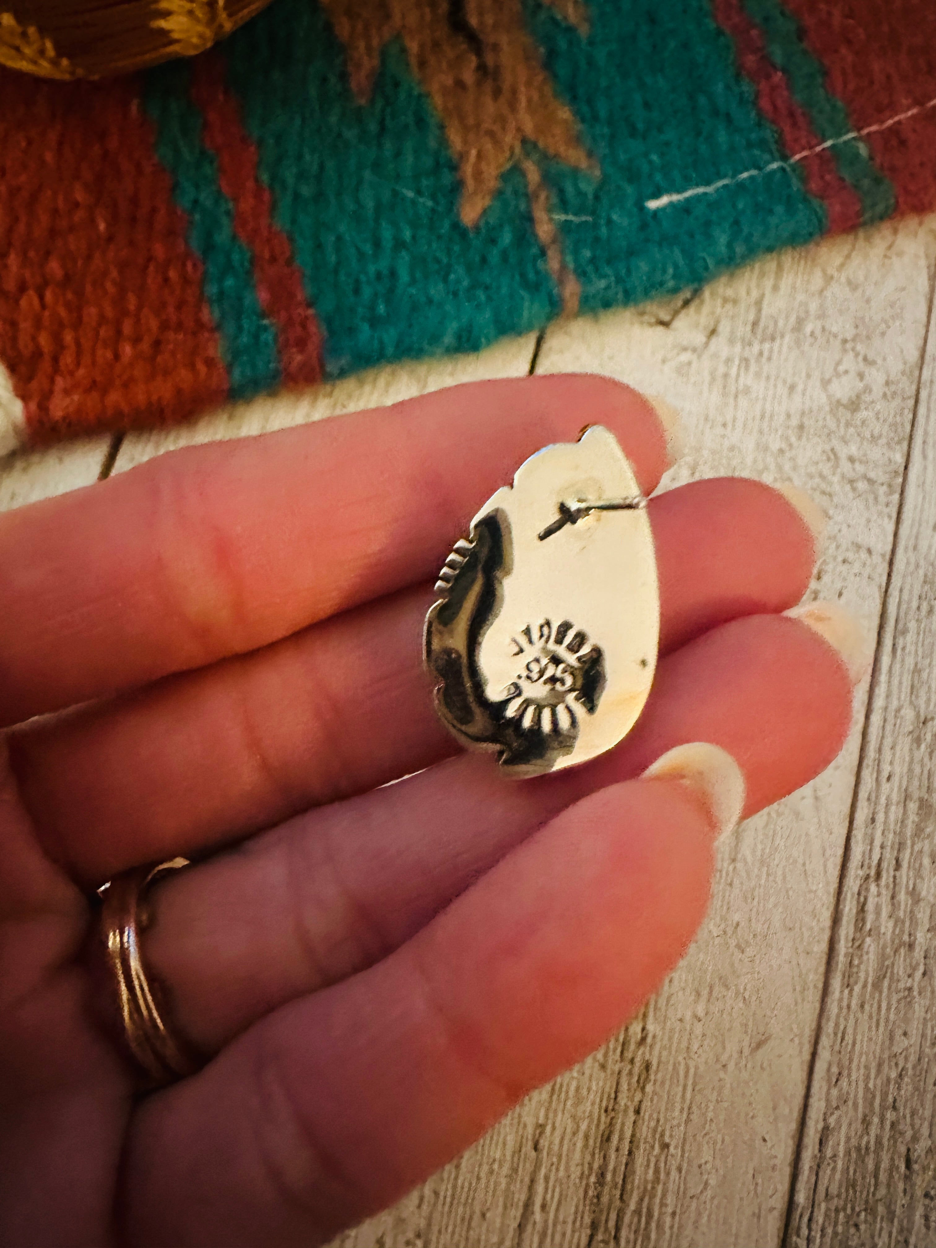 Navajo Turquoise & Sterling Silver Post Earrings by Wydell Billie