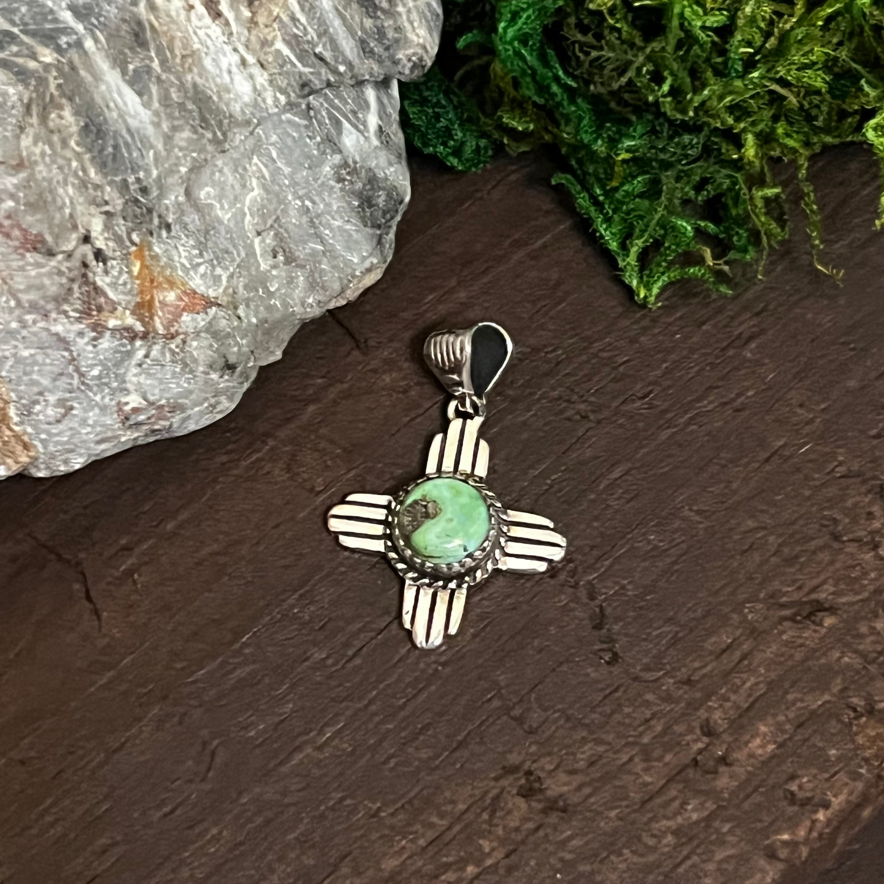 Handmade Sterling Silver & Palomino Turquoise Zia Pendant