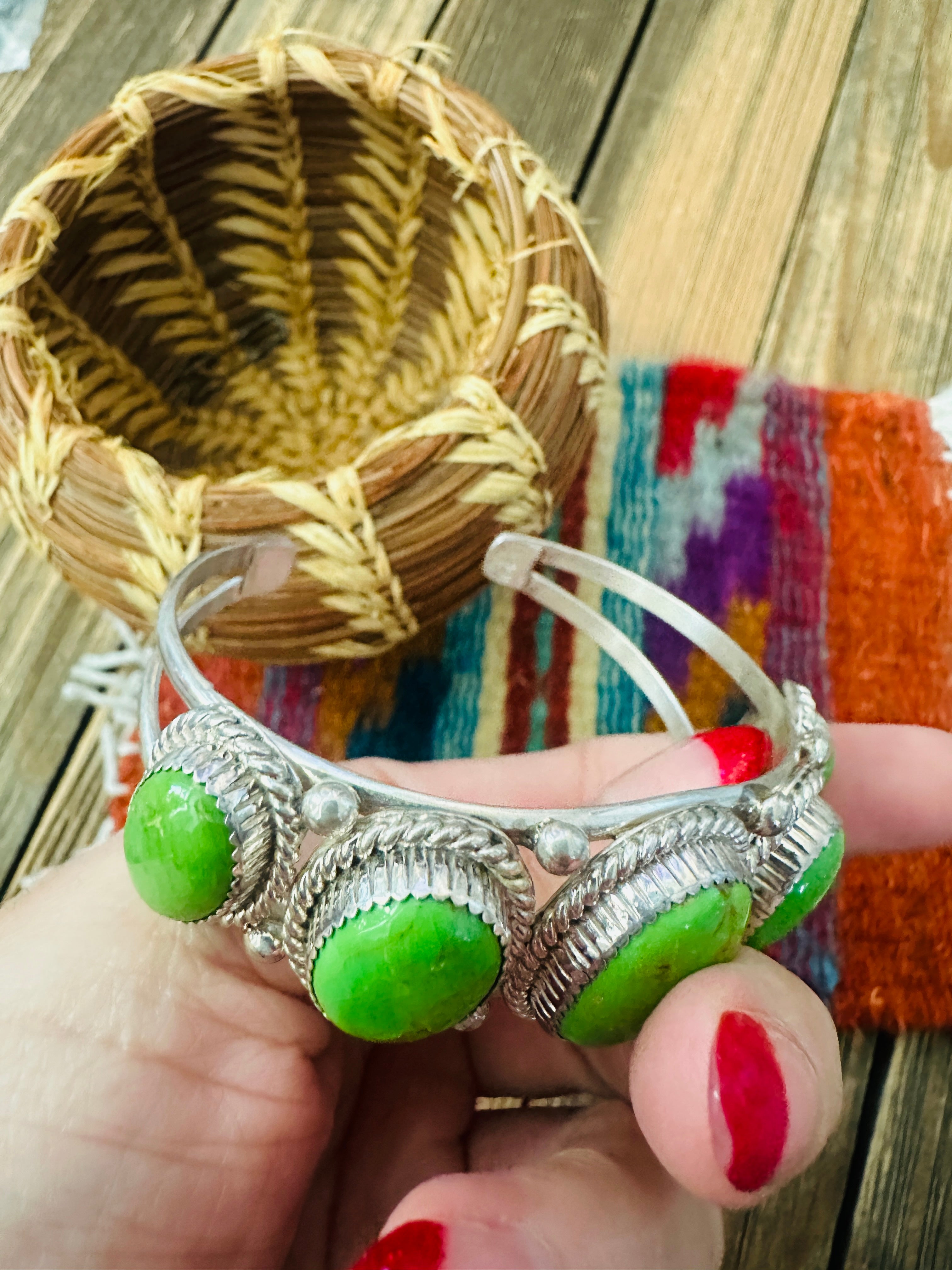 Handcrafted Green Kingman Turquoise & Sterling Silver Cuff Bracelet