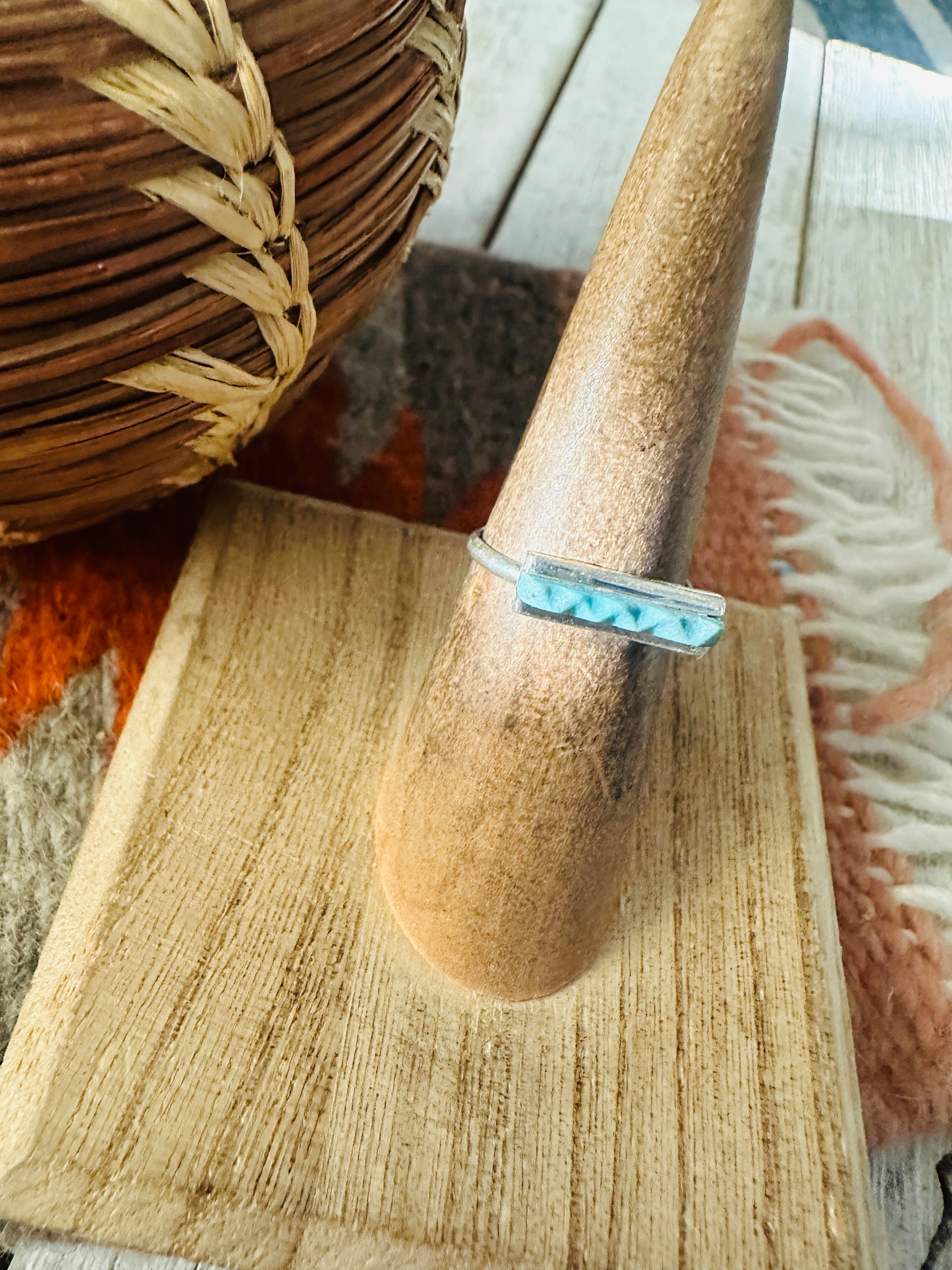 Handcrafted Turquoise & Sterling Silver Bar Band Ring