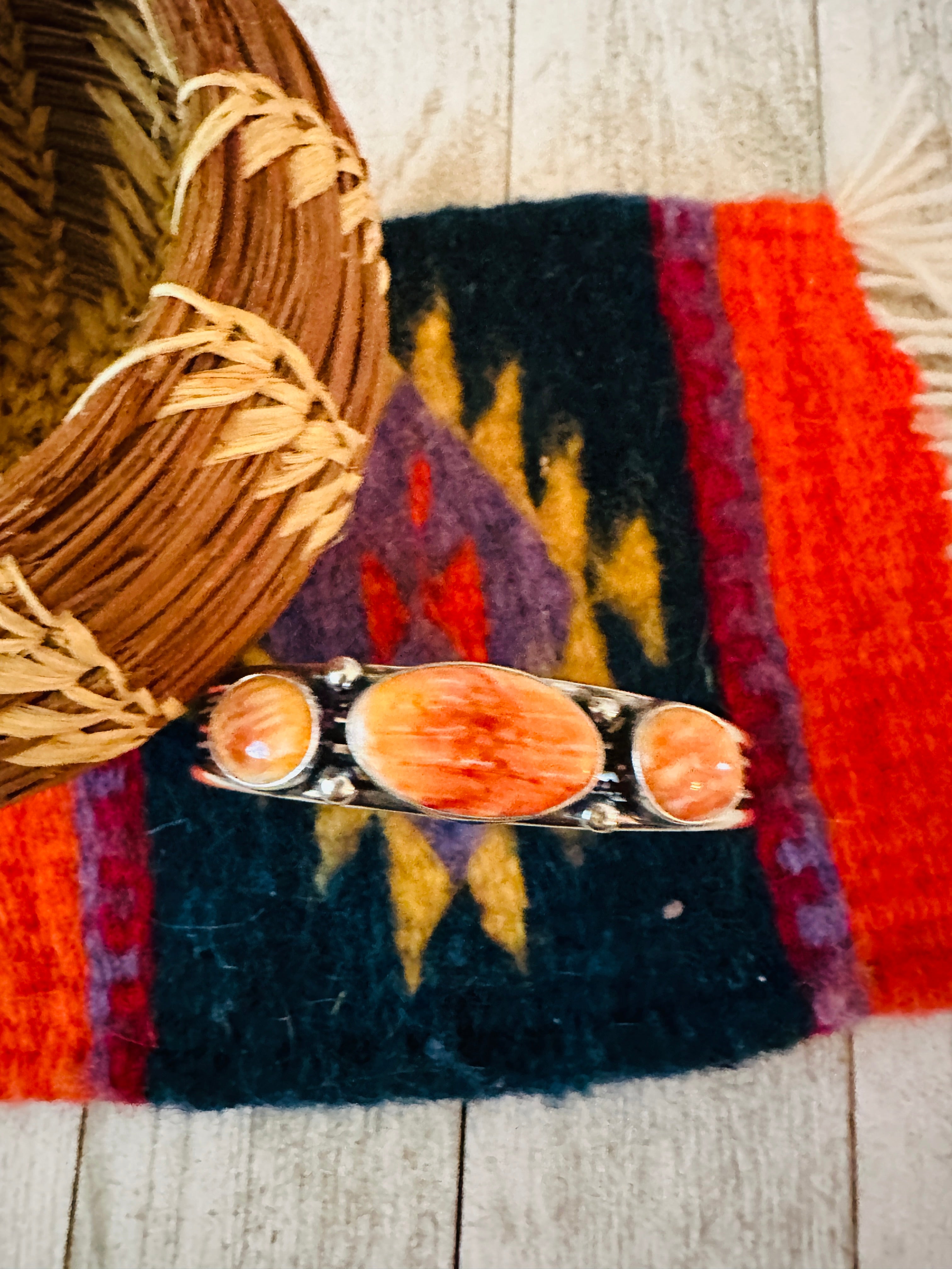 Navajo Sterling Silver & Orange Spiny Oyster Cuff Bracelet