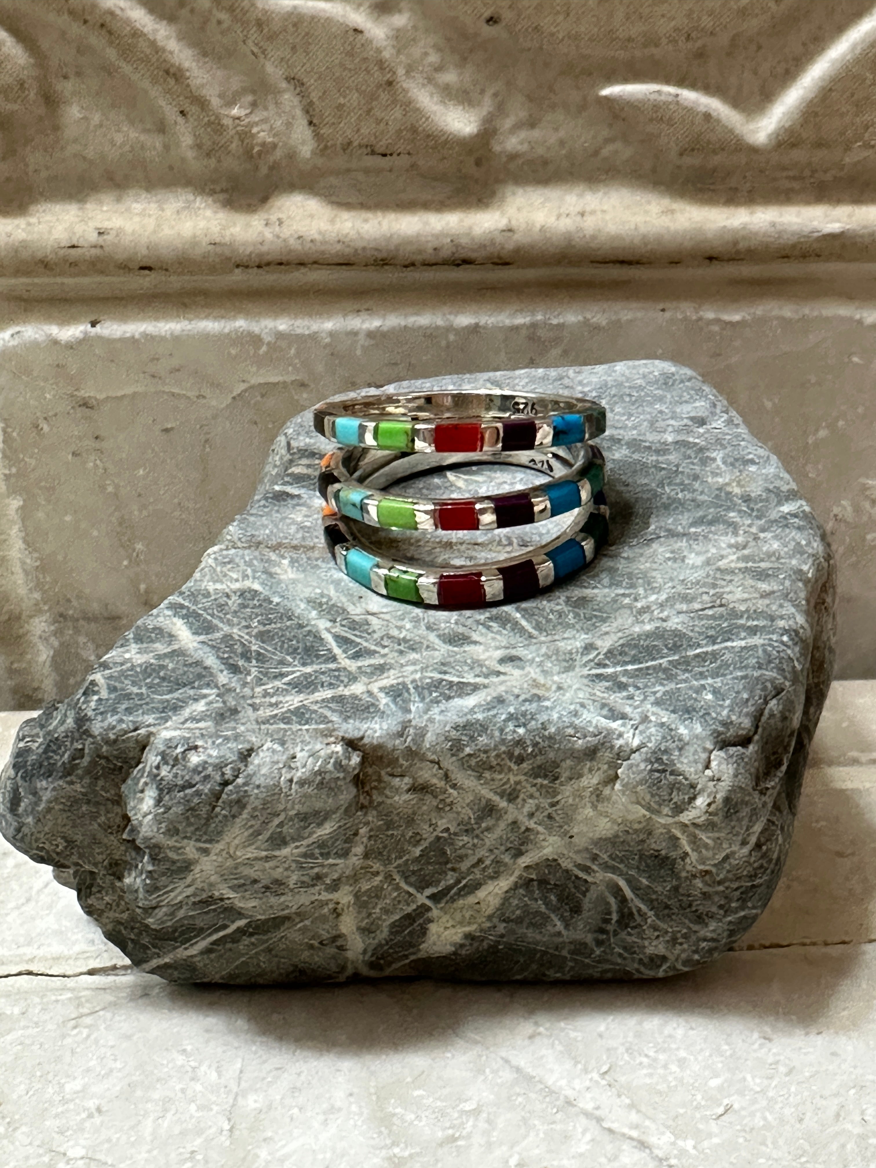 Multistone 3 Row Sterling Silver Heart Ring Size