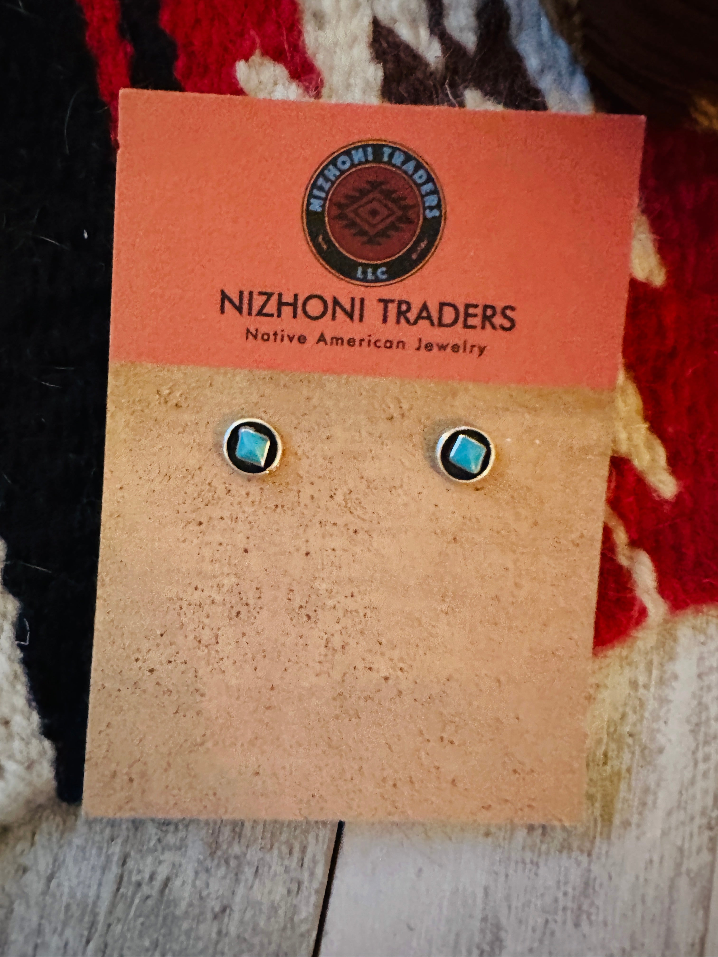 Navajo Turquoise and Sterling Silver Shadowbox Stud Earrings