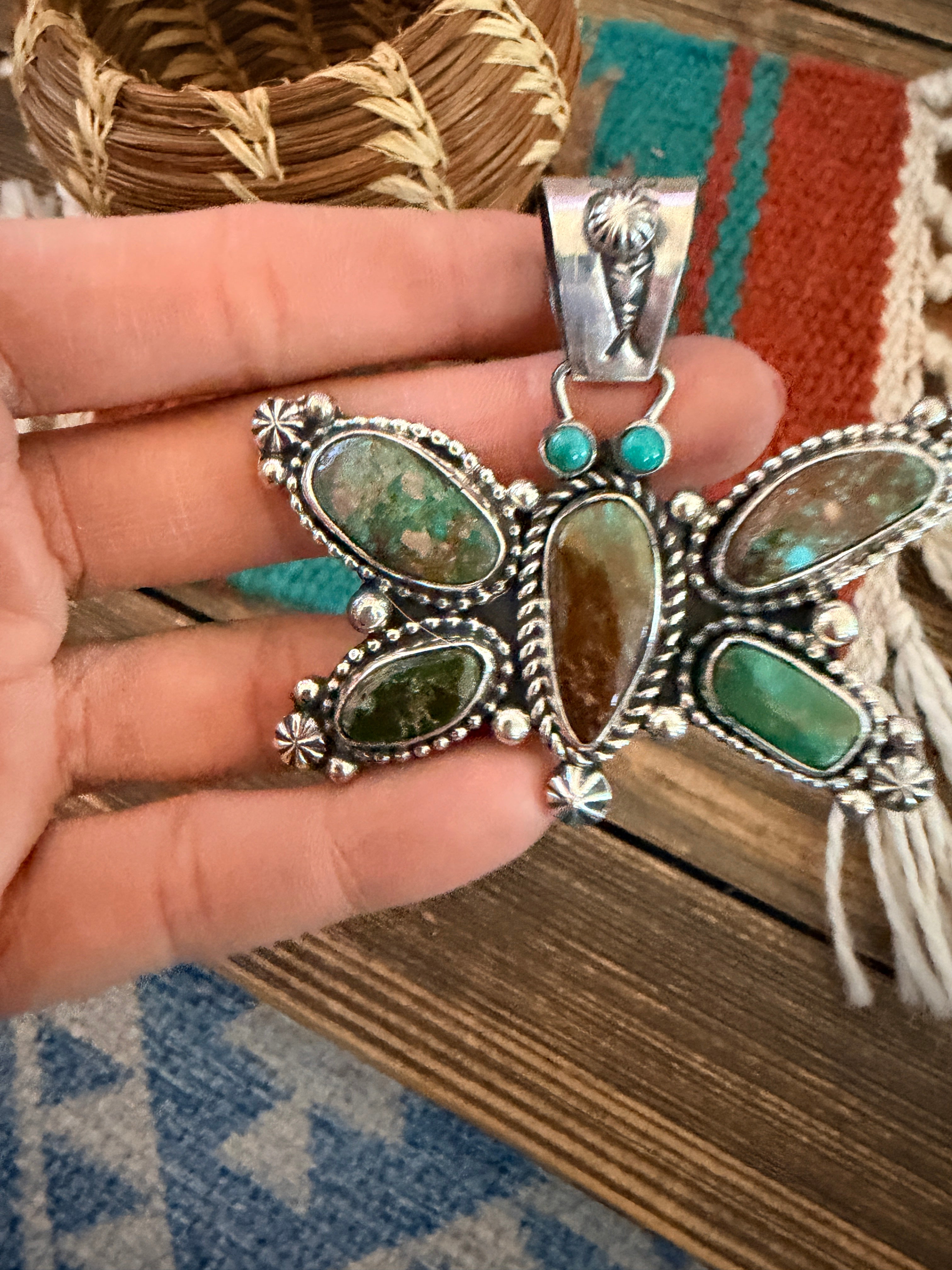 Handcrafted Sterling Silver & Turquoise Butterfly Pendant by Rosella Paxson