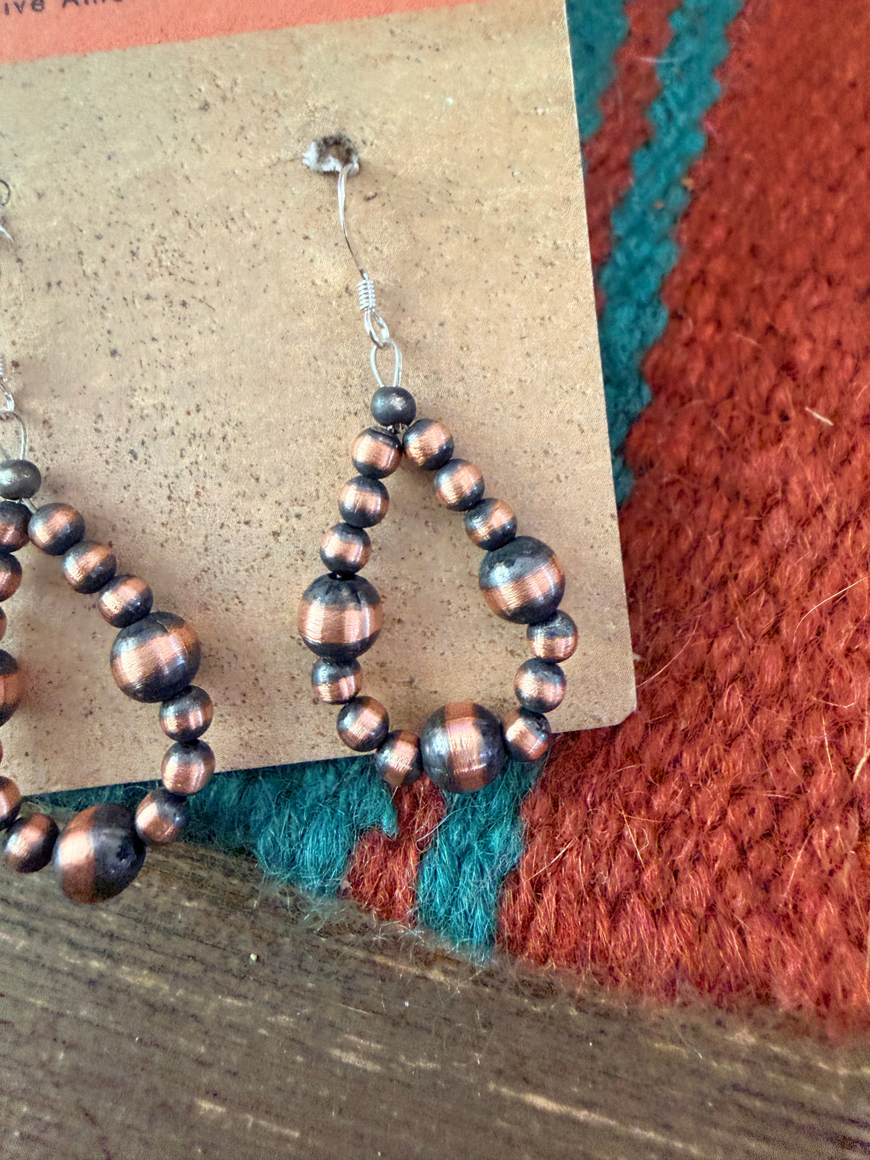 Handcrafted Copper Beaded Dangle Hoop Earrings