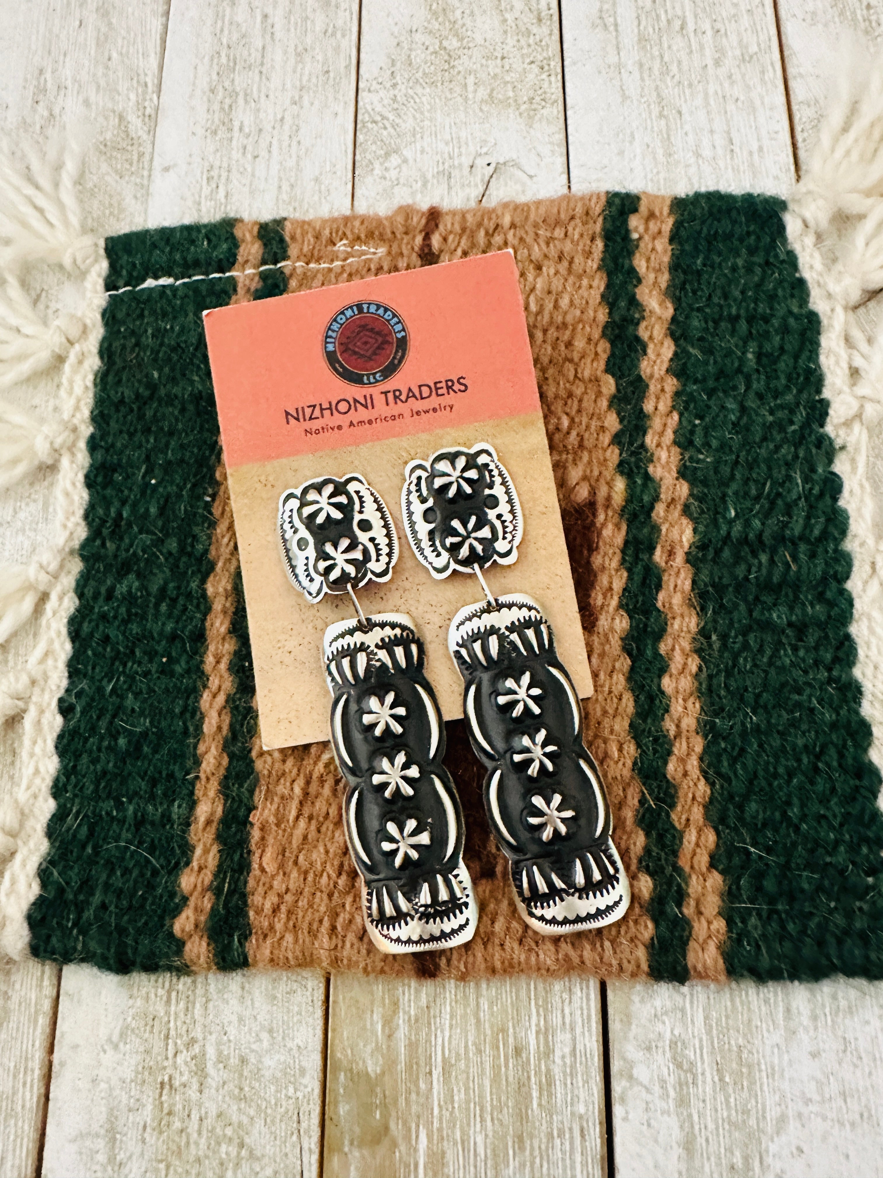 Handcrafted Sterling Silver Concho Dangle Earrings by Leander Tahe