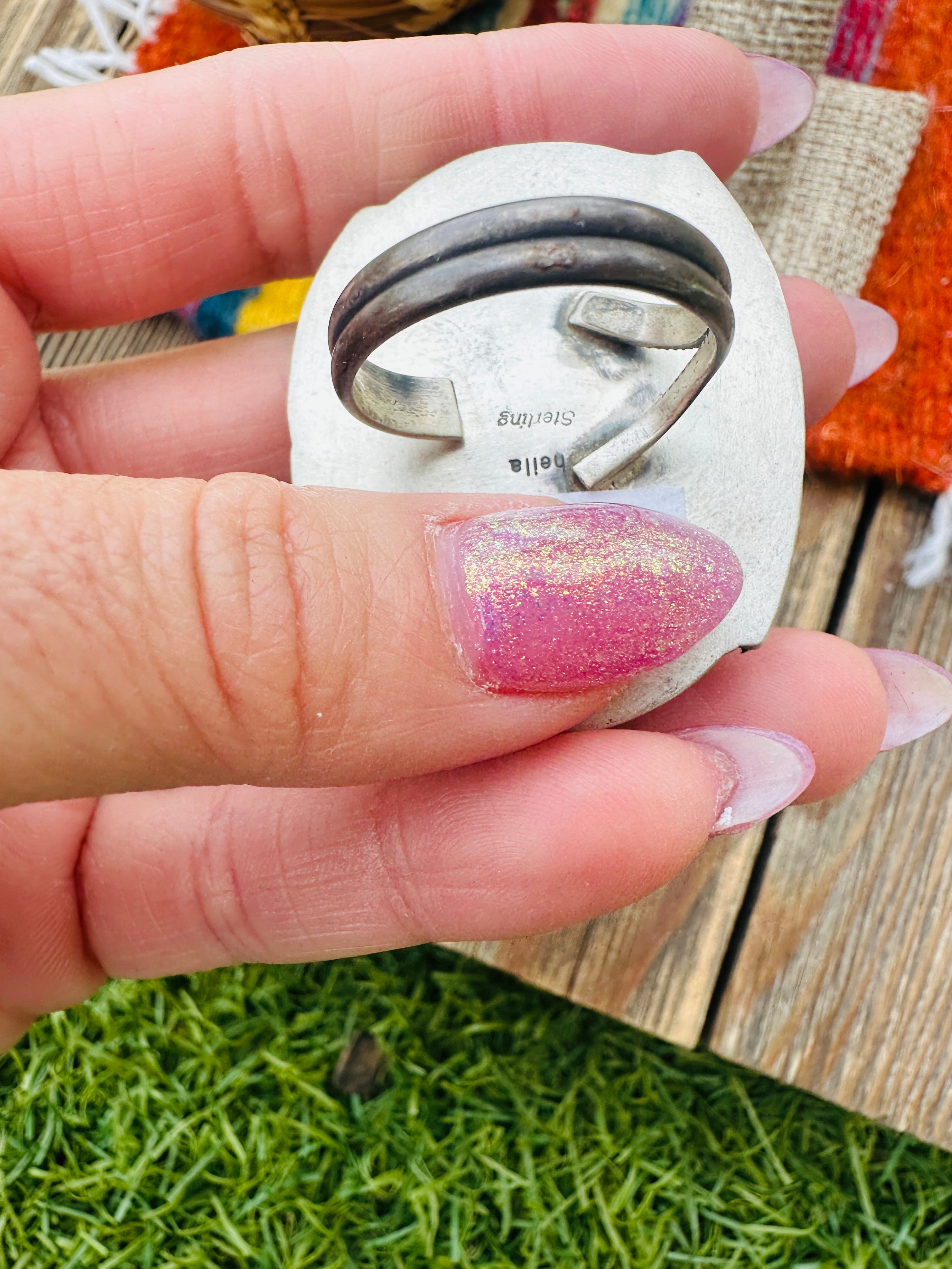 Handcrafted Kingman Web Turquoise & Sterling Silver Adjustable Ring by Sheila Becenti