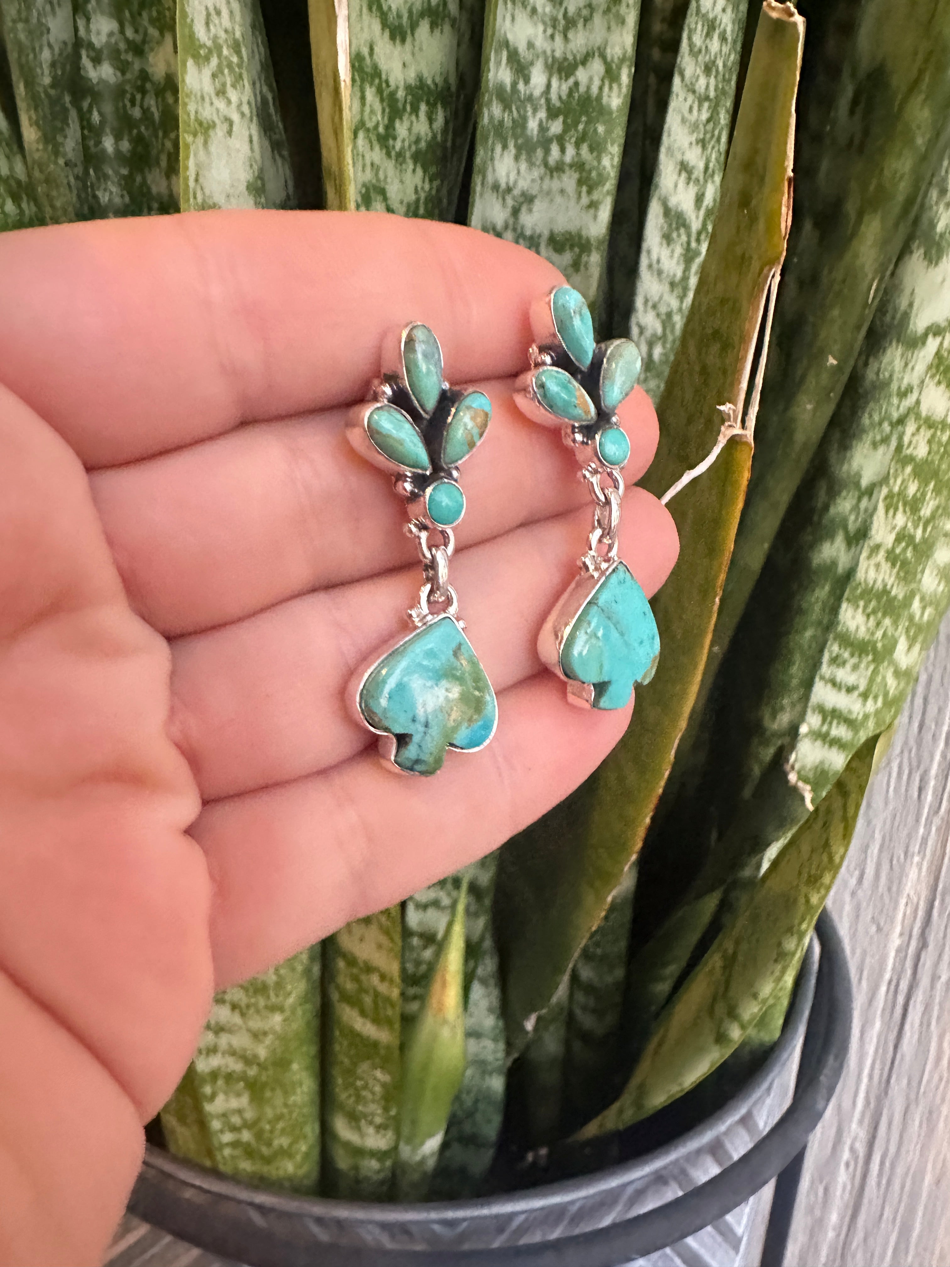 Handmade Sterling Silver & Turquoise SPADE Dangle Earrings