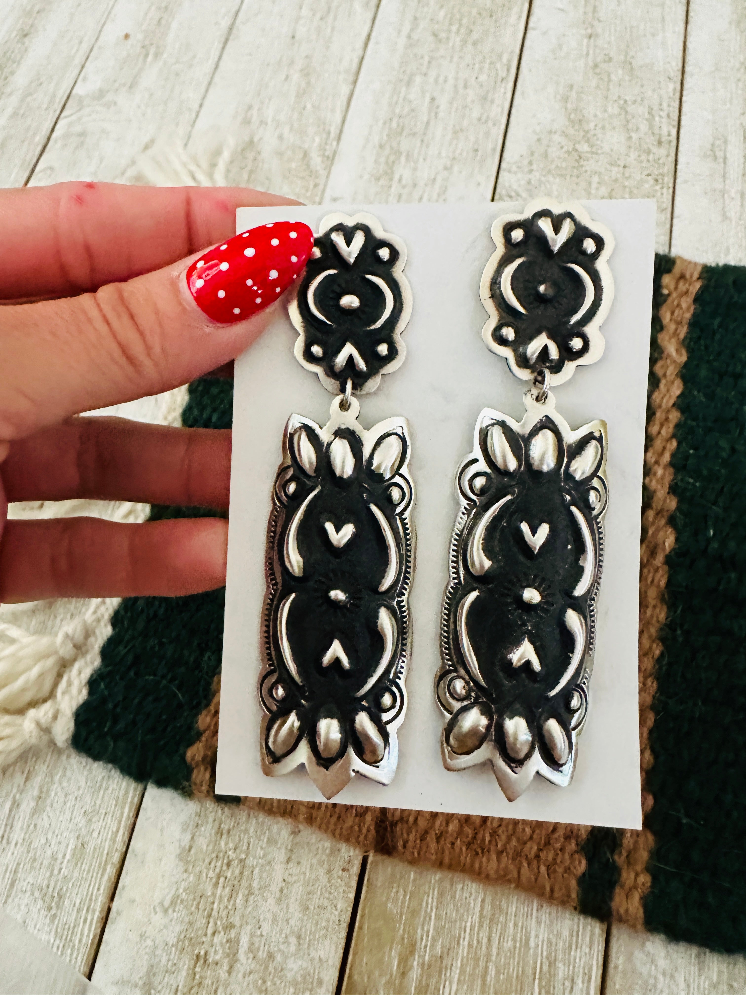 Handcrafted Sterling Silver Concho Dangle Earrings by Leander Tahe