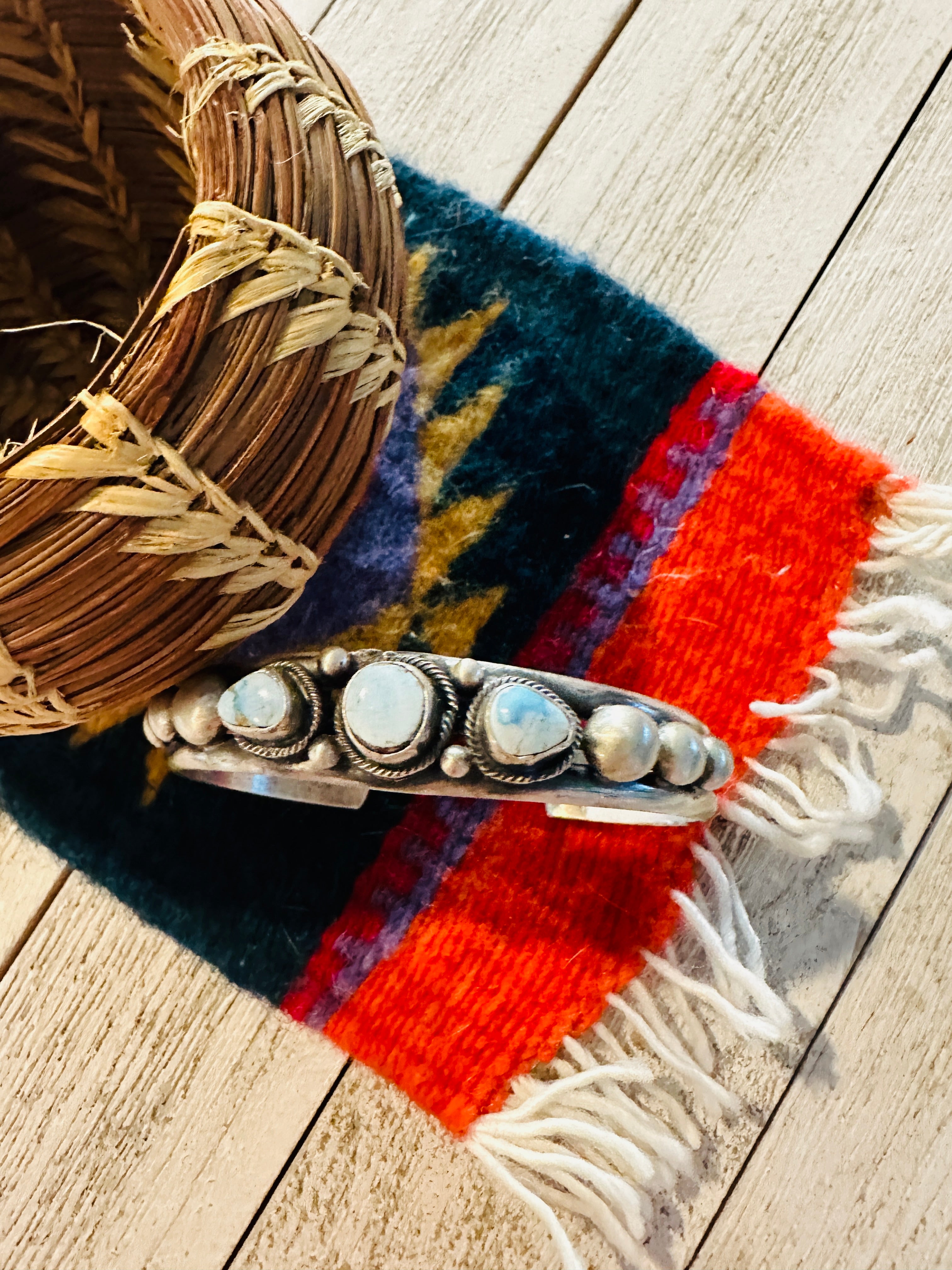 Navajo Golden Hills Turquoise & Sterling Silver Cuff Bracelet