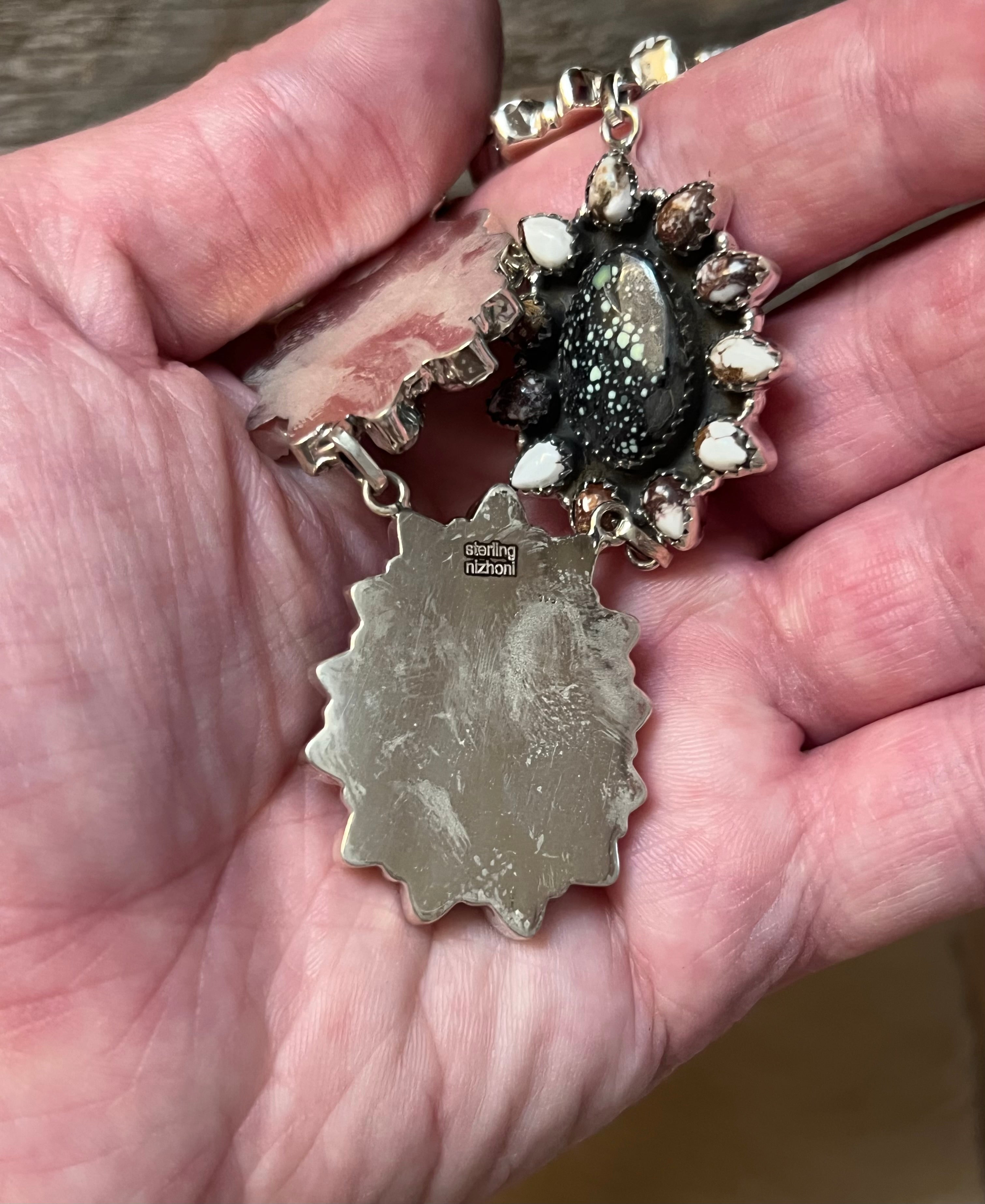 Handmade Newlander Turquoise & White Buffalo Sterling Silver Drop Necklace