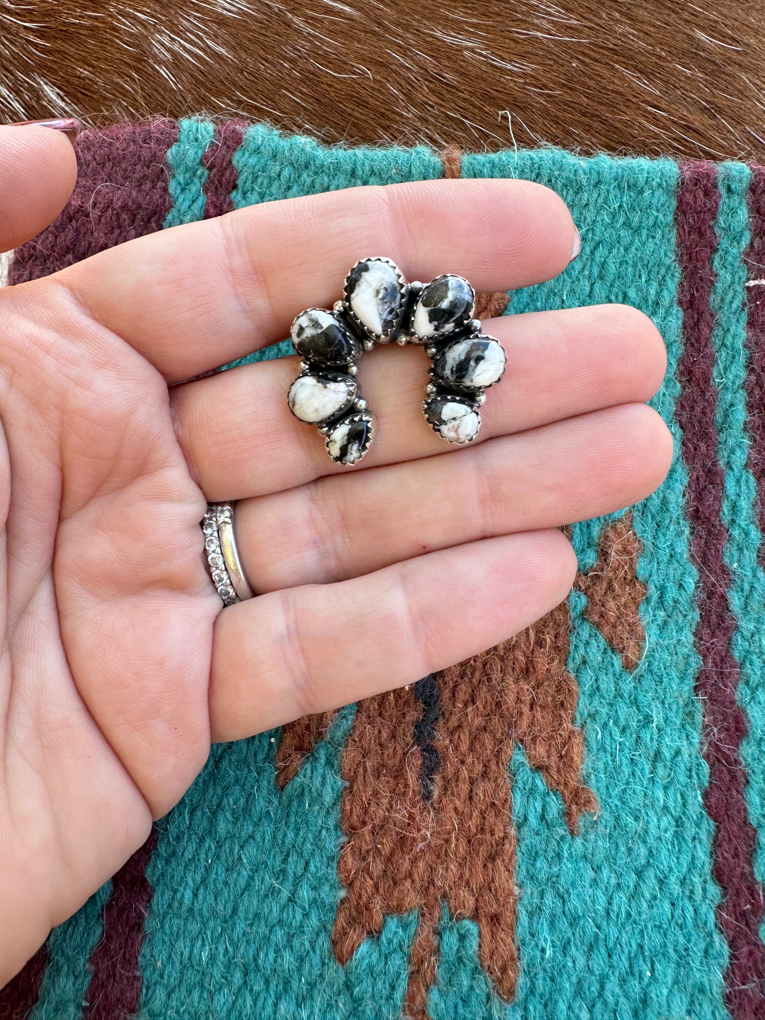 Handmade White Buffalo & Sterling Silver Adjustable Naja Ring Signed Nizhoni