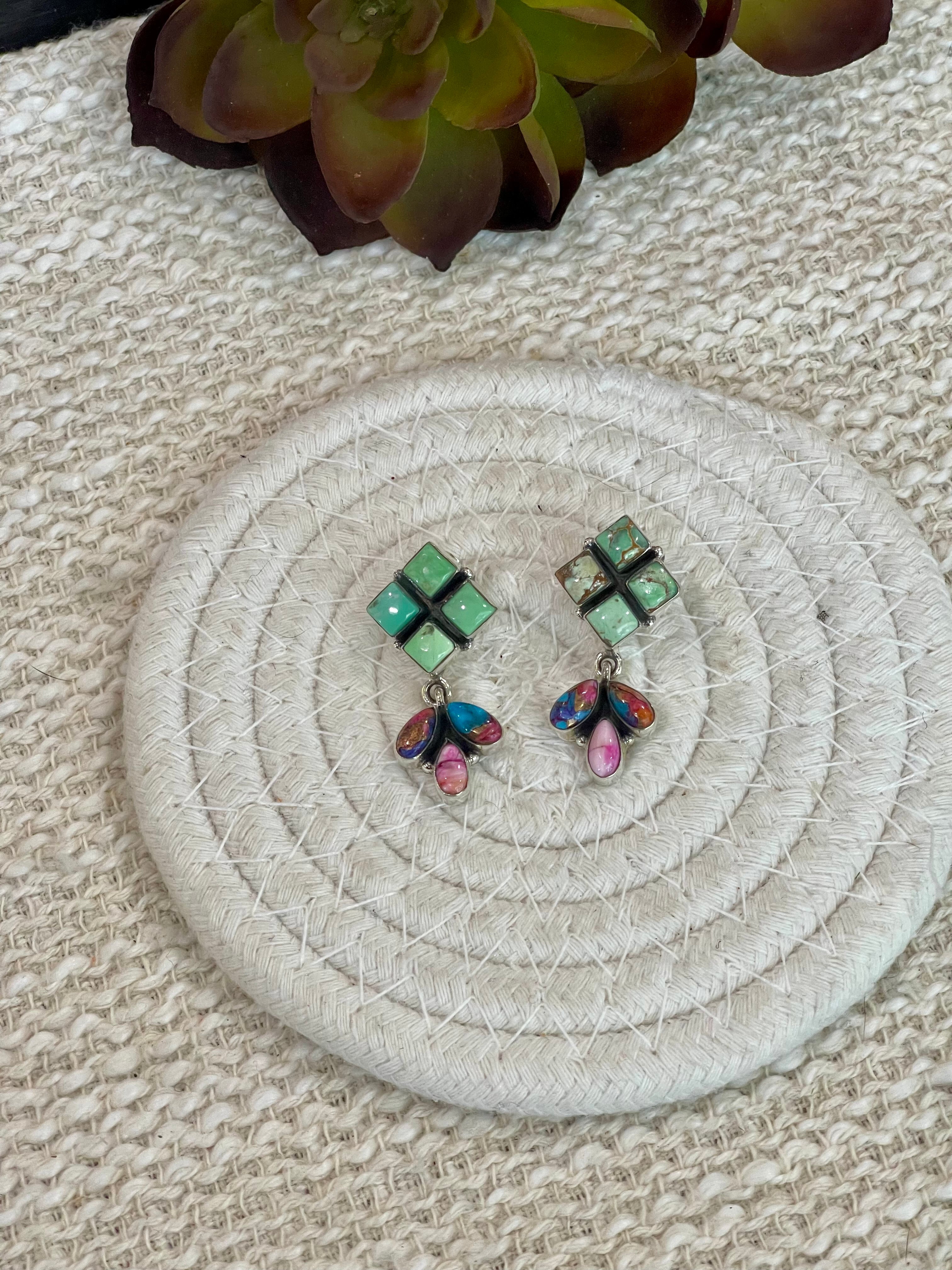 Handmade Pink Dream Mojave , Sterling Silver & Palomino Post Dangles