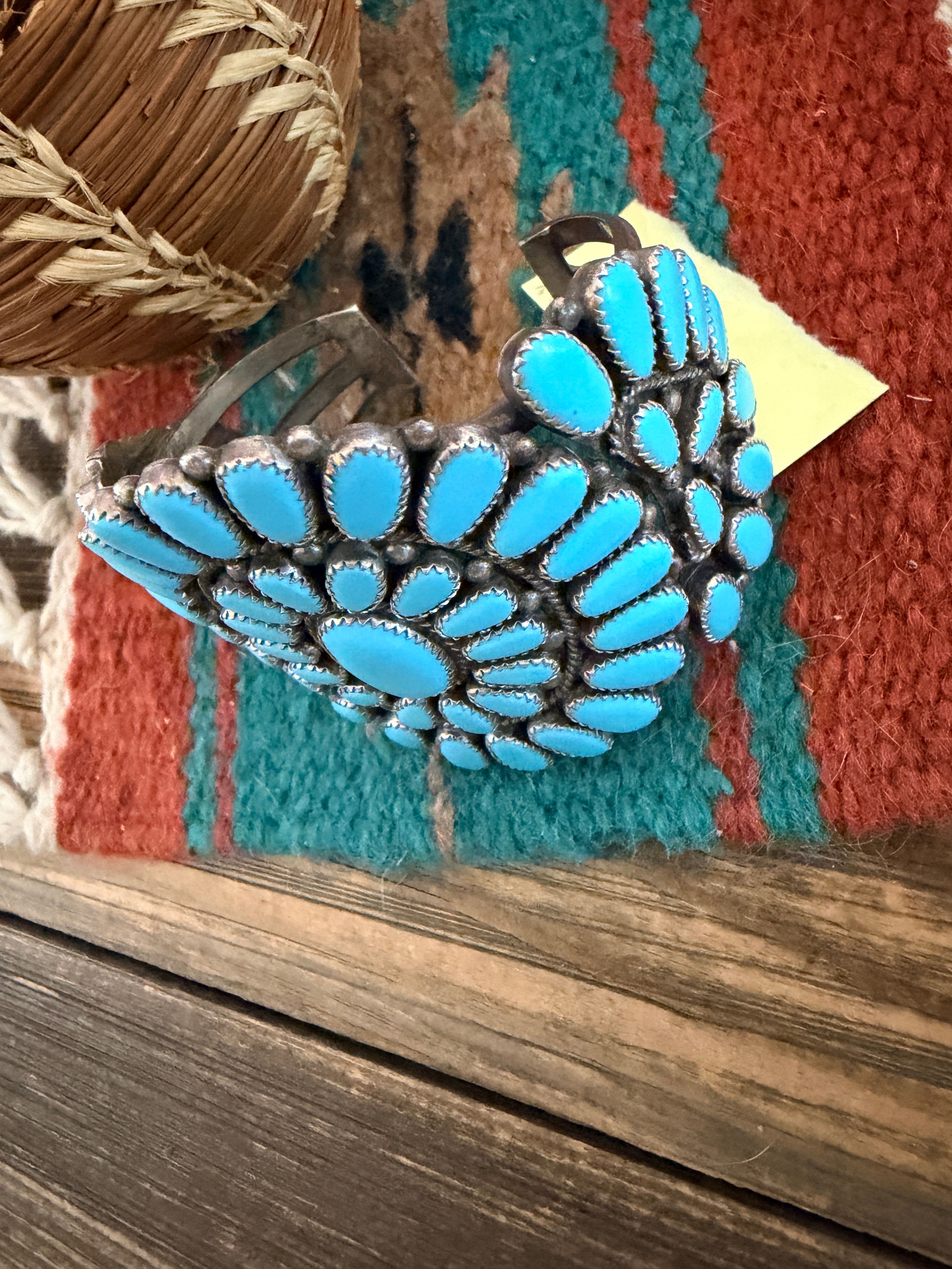 Handcrafted Old Pawn Sterling Silver & Turquoise Cluster Cuff Bracelet by Slim Jim Yazzie