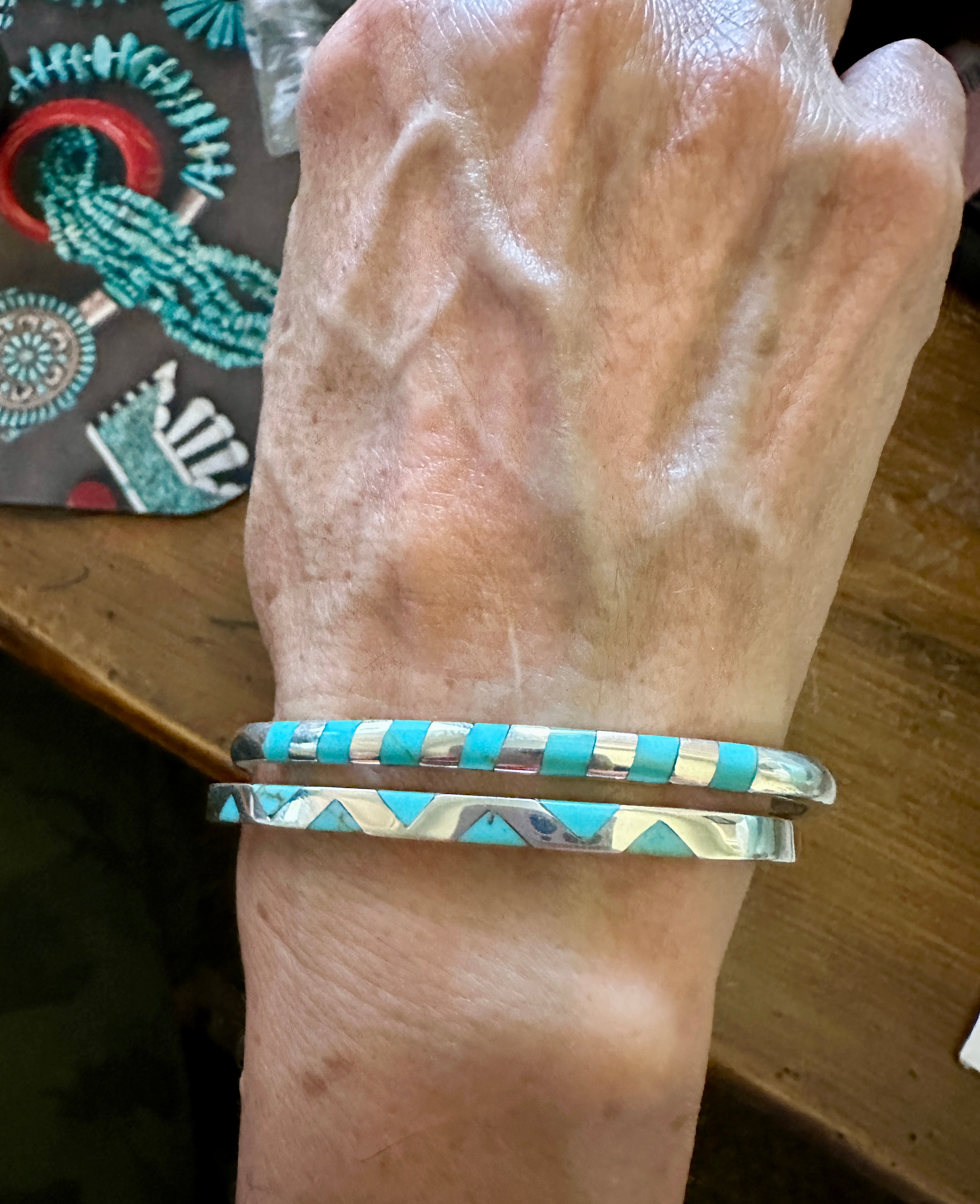Hinged Bangle W/ Turquoise Triangles