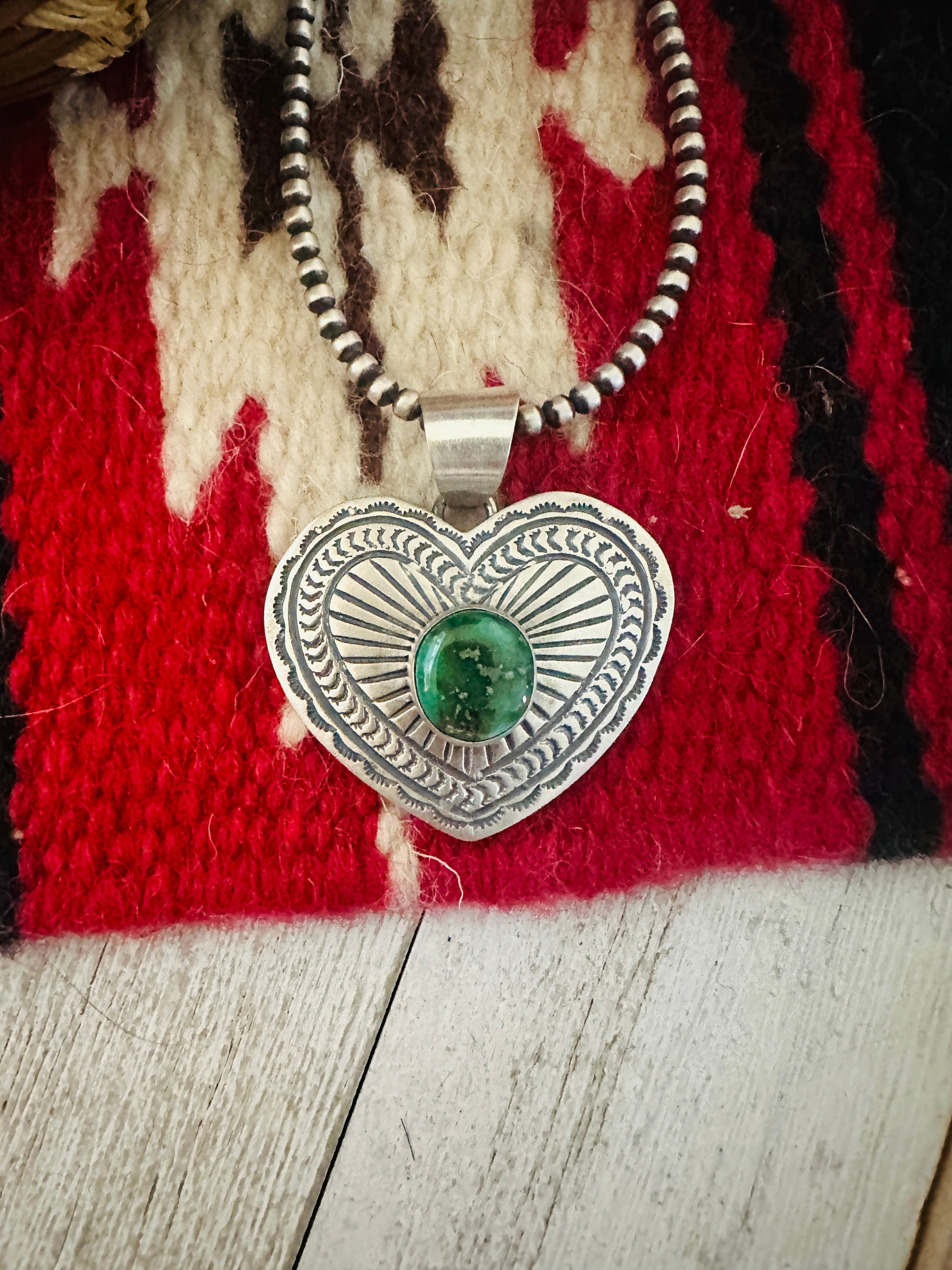 Navajo Sonoran Mountain Turquoise & Sterling Silver Heart Pendant