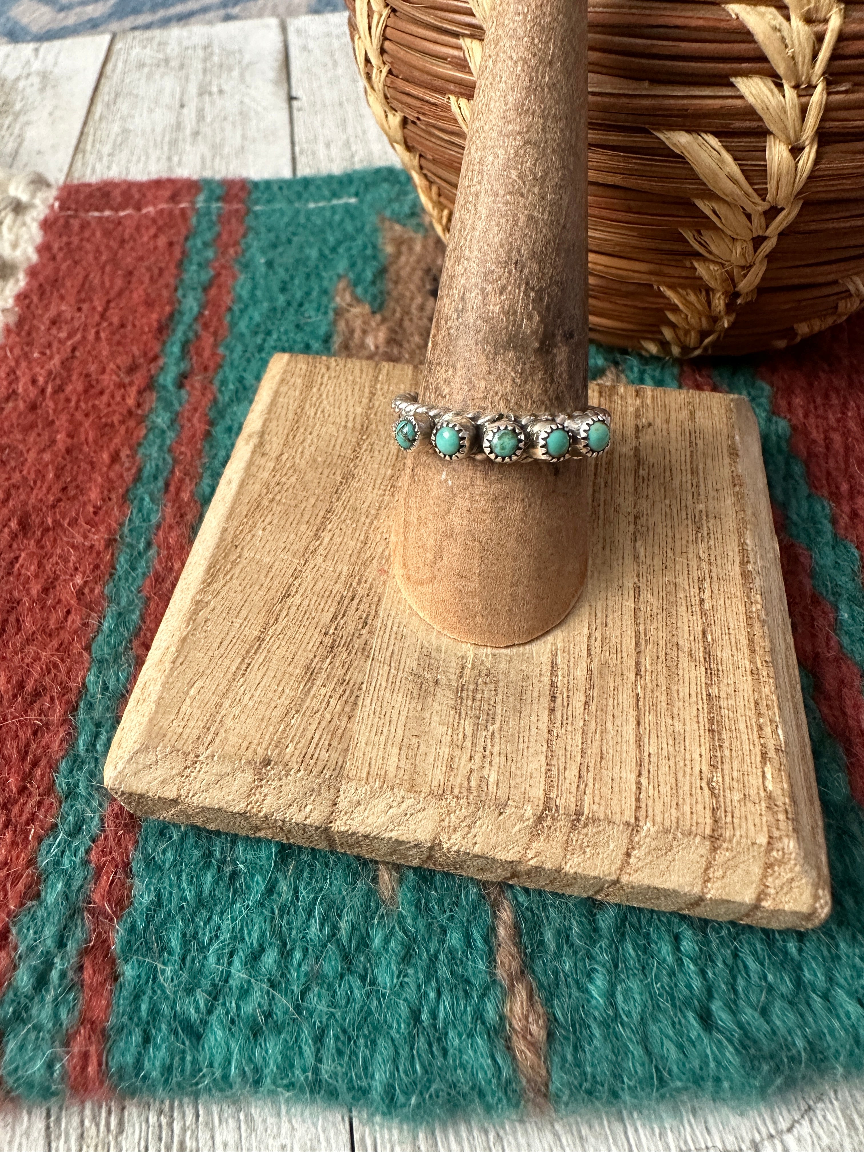 Navajo Sterling Silver & Turquoise Twisted Band Ring