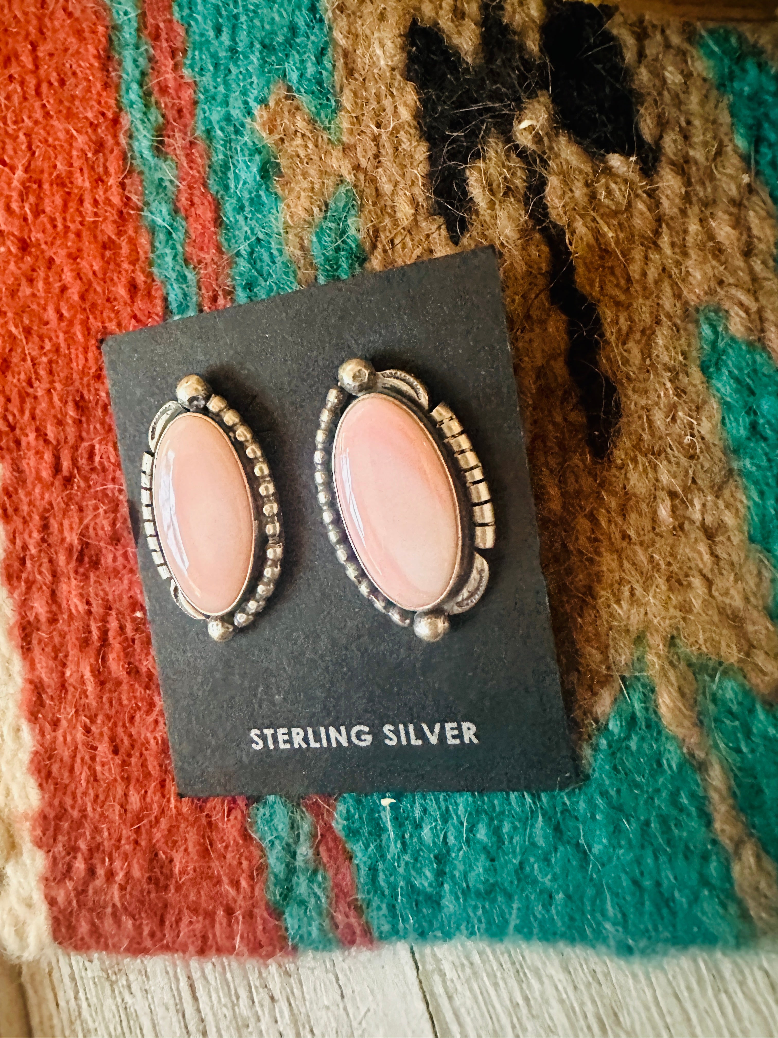 Navajo Sterling Silver & Queen Pink Conch Post Earrings