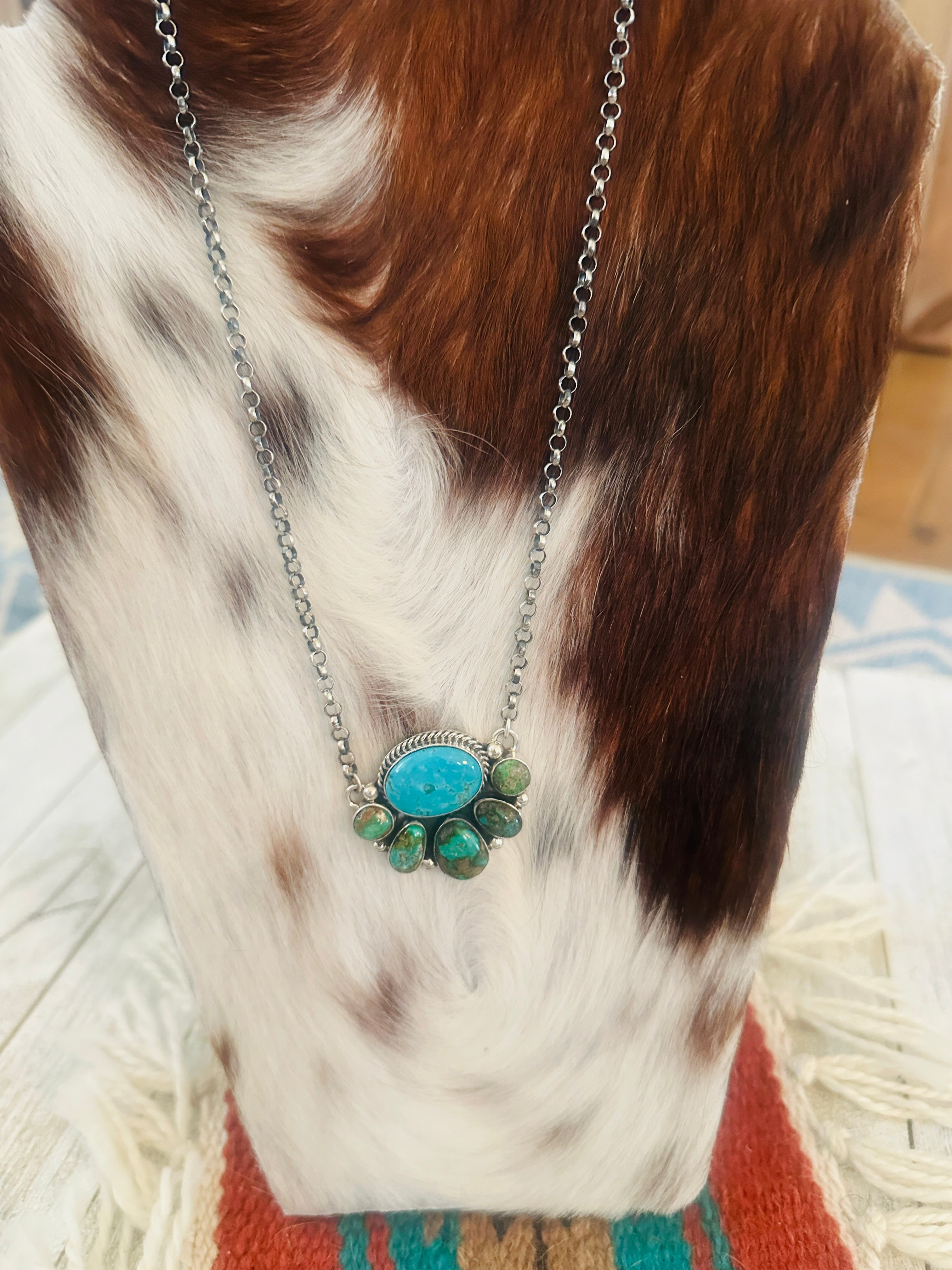 Handcrafted Sterling Silver & Turquoise Cluster Necklace by Emerson Thompson