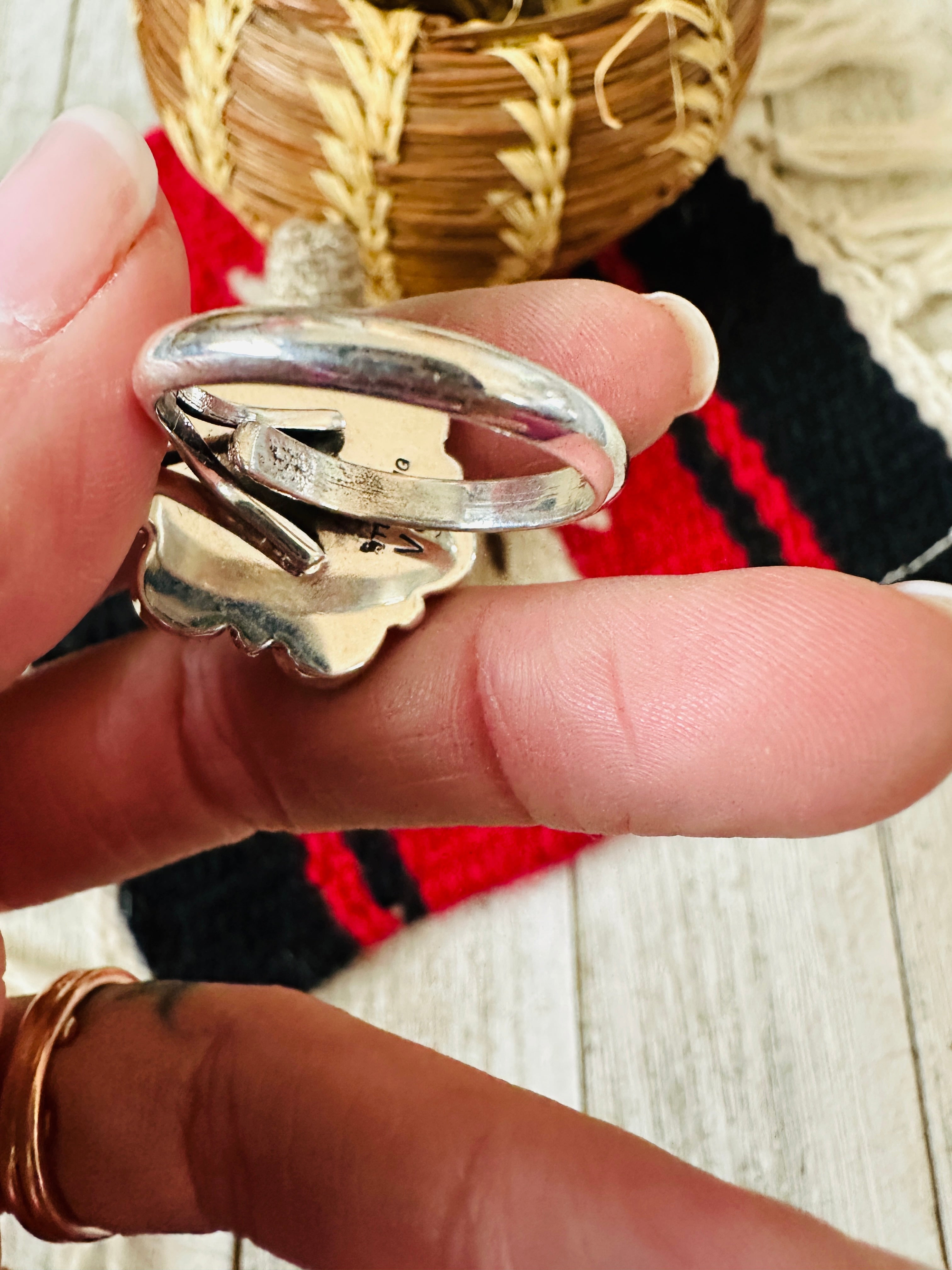 Handcrafted Turquoise & Sterling Silver Cluster Adjustable Ring