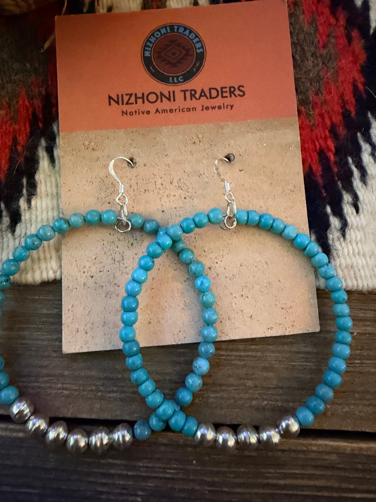 Handcrafted Sterling Silver Pearl & Turquoise Beaded Dangle Hoop Earrings