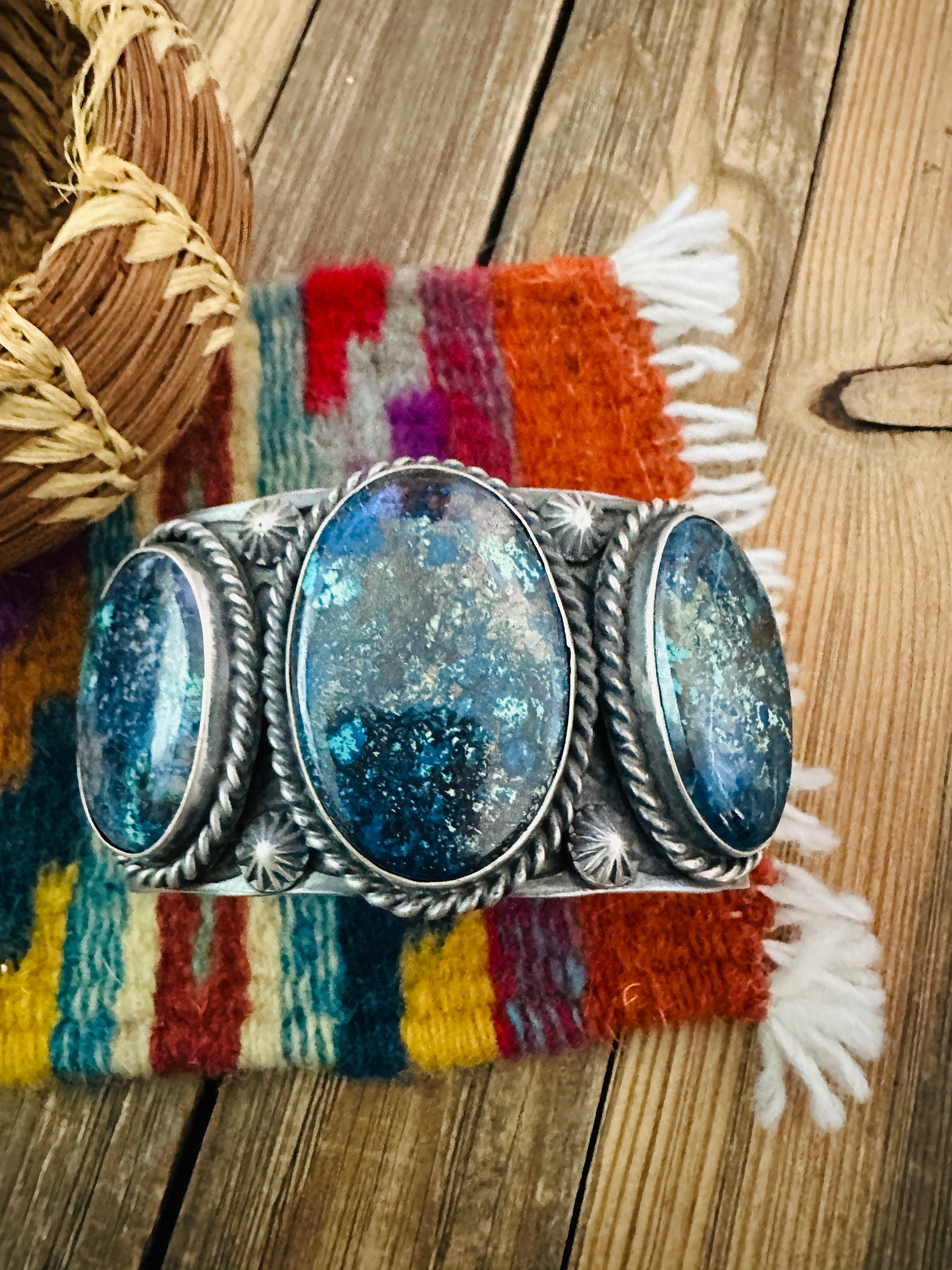 Handcrafted Sterling Silver & Azurite Chrysocolla Cuff Bracelet by Chimney Butte
