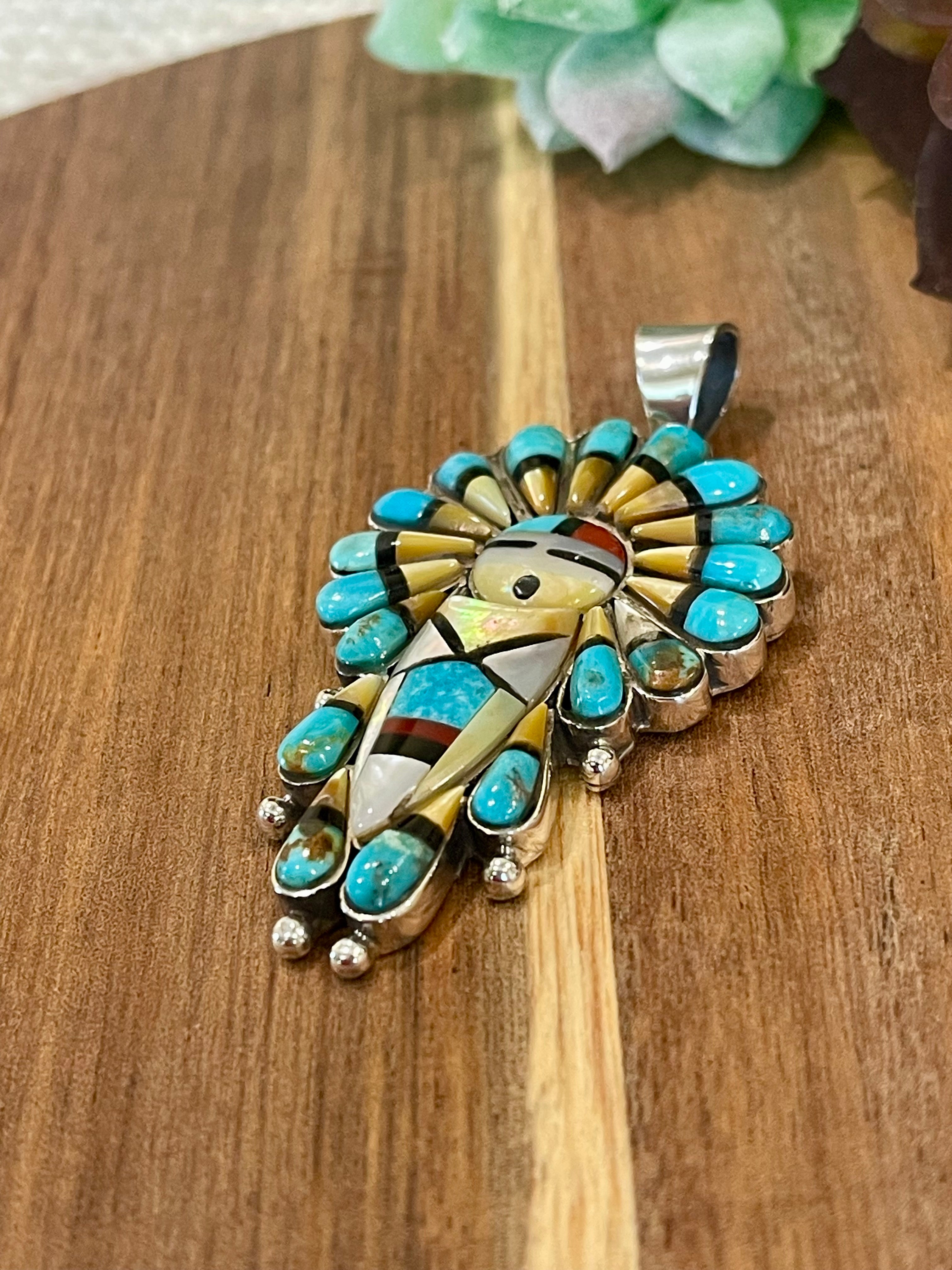 Gorgeous Handmade Sterling Silver & Multistone Kachina Pendant