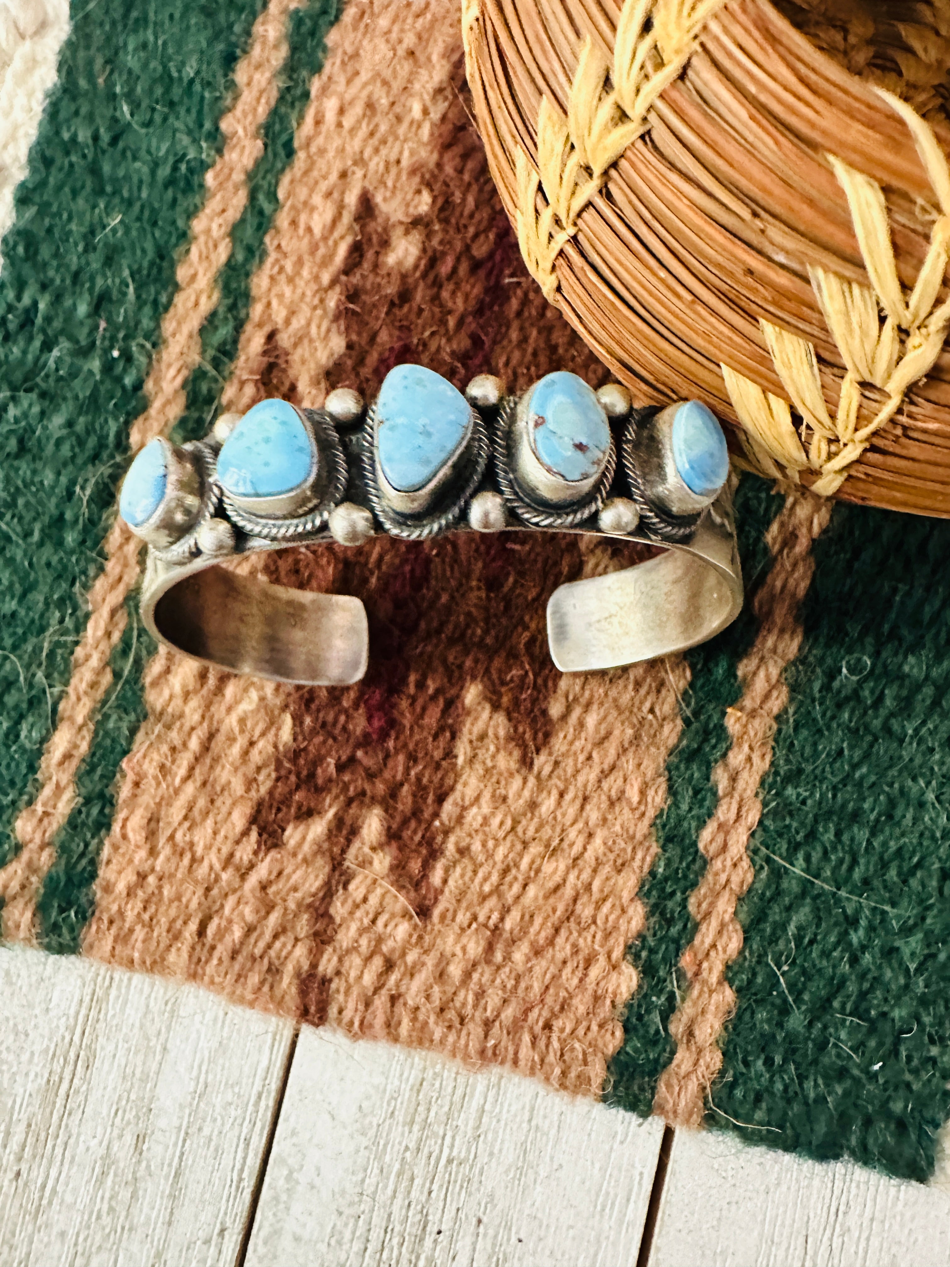 Navajo Golden Hills Turquoise & Sterling Silver Cuff Bracelet