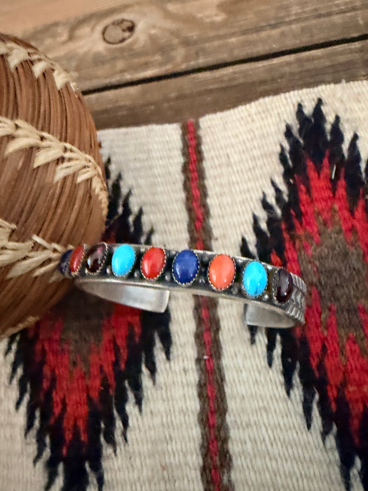 Handcrafted Multi Stone & Sterling Silver Cuff Bracelet