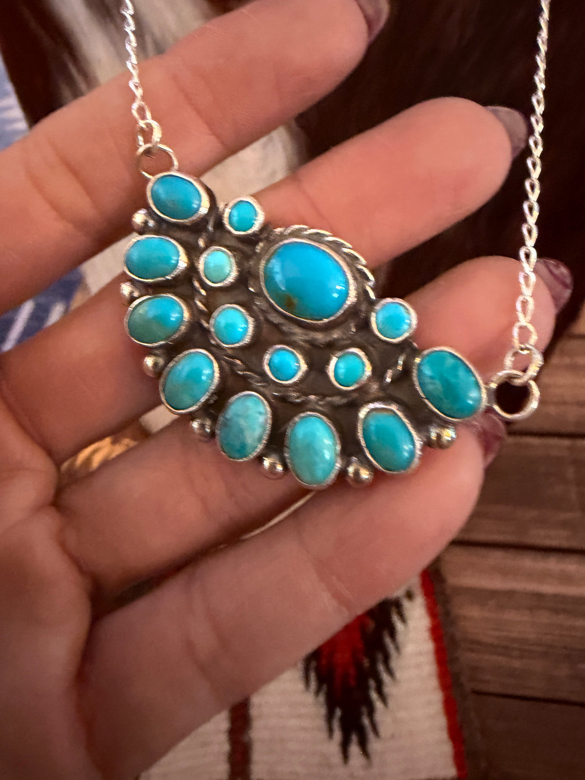 Handcrafted Turquoise & Sterling Silver Cluster Necklace by Paul Largo
