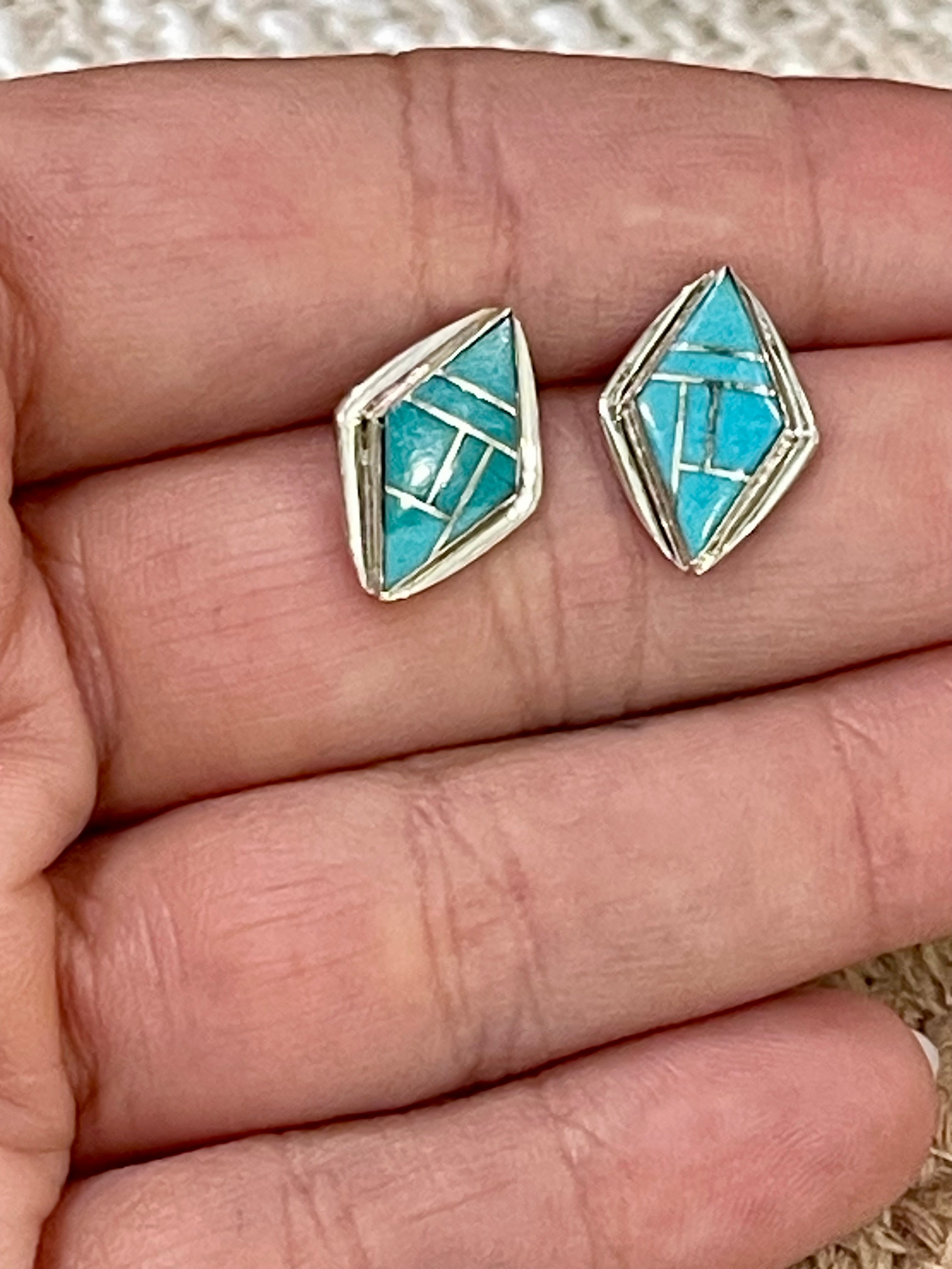 Gorgeous Handmade Turquoise & Sterling Silver Stud Earrings