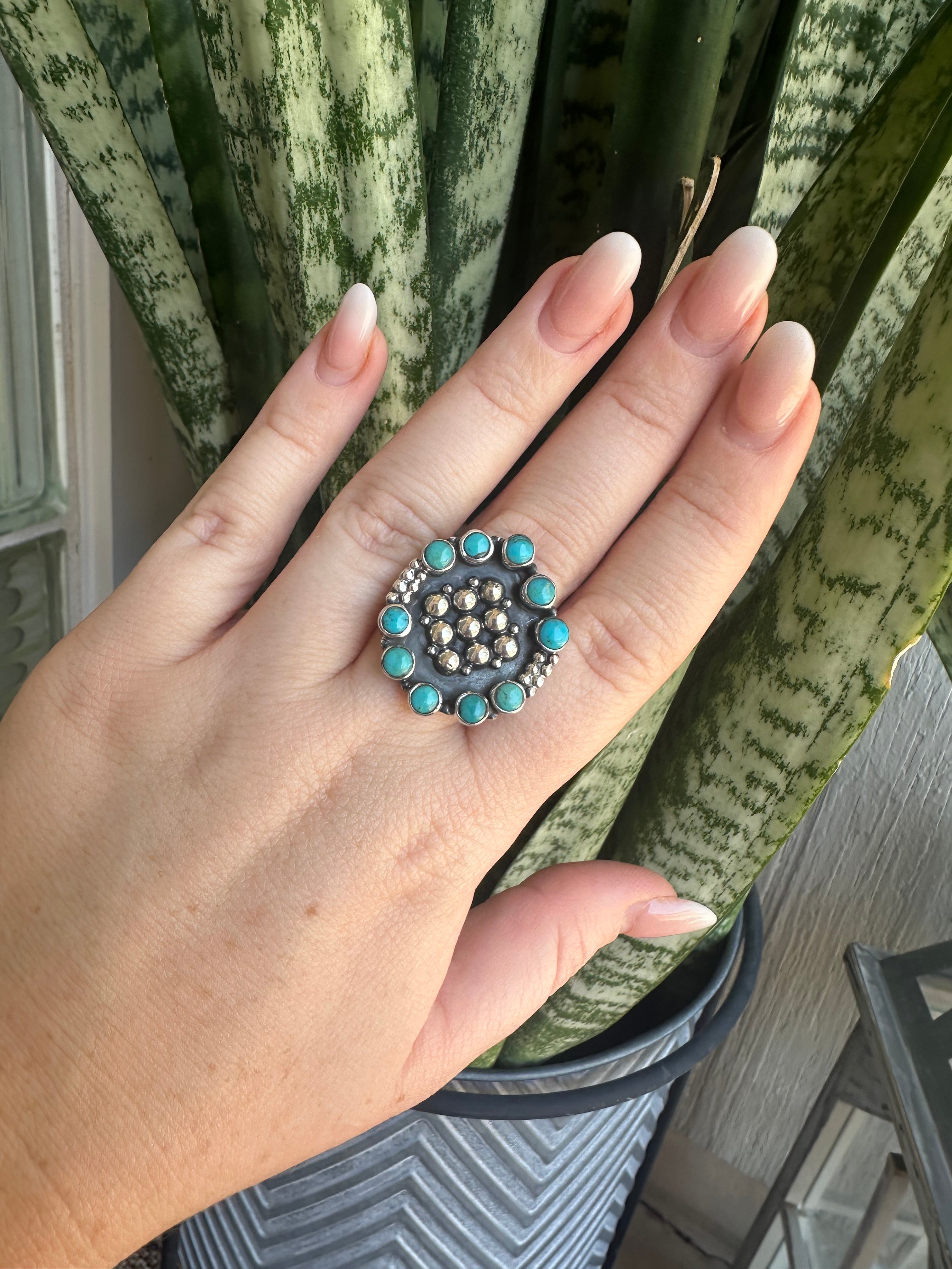 Beautiful Handmade Turquoise Sterling Silver Ball Adjustable Ring