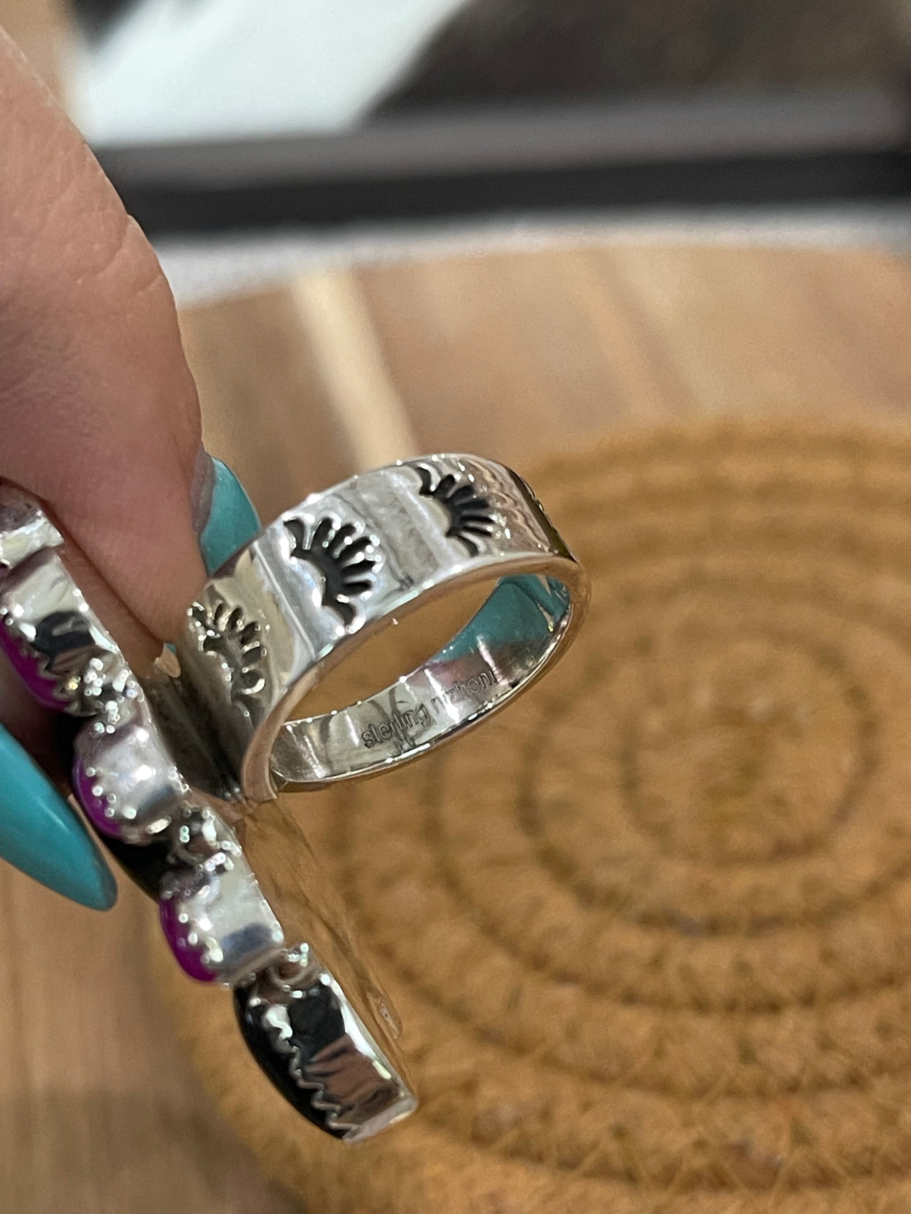 Handmade Sterling Silver, Onyx & Pink Onyx Cluster Adjustable Ring