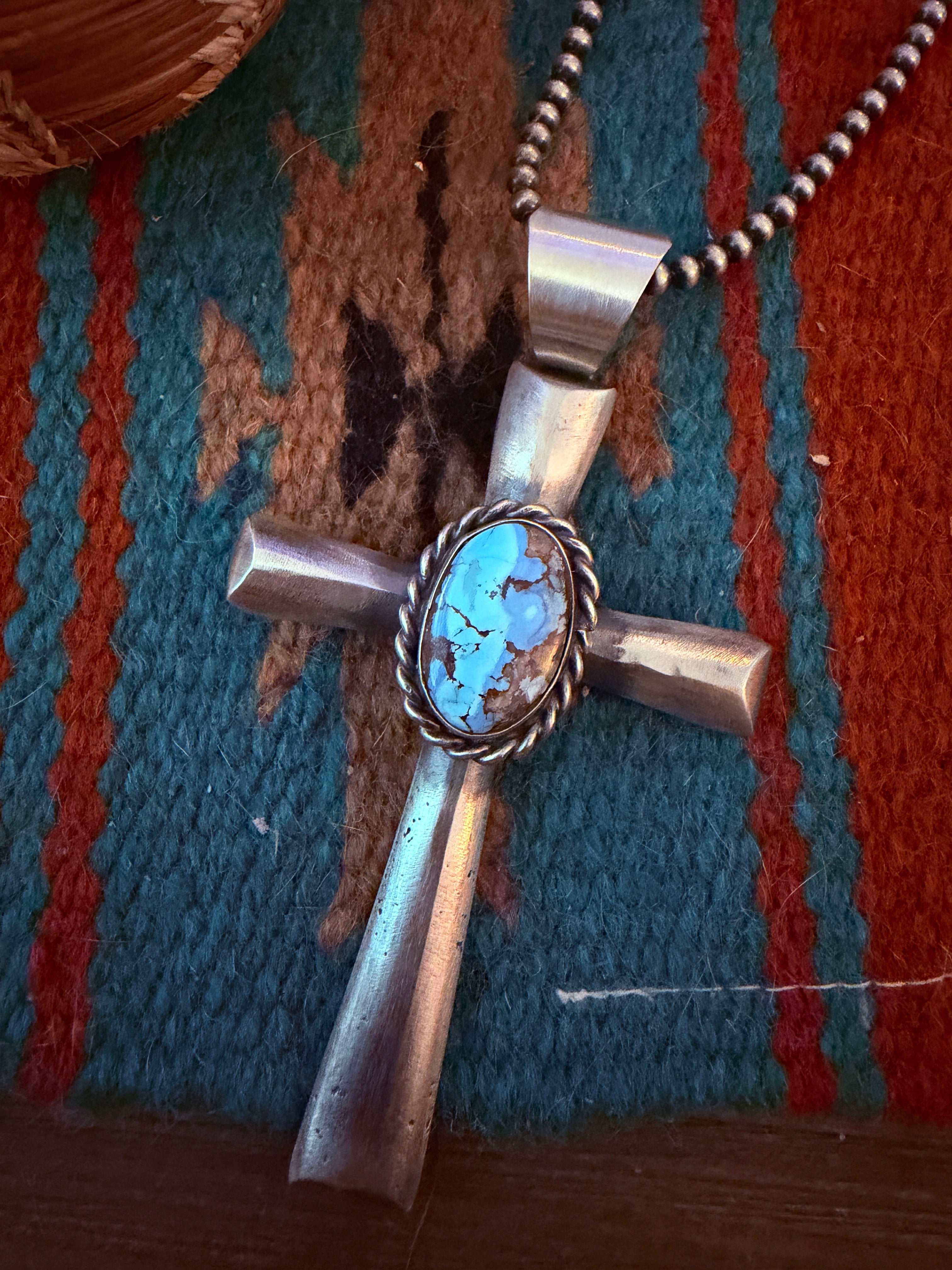 Handcrafted Golden Hills Turquoise & Sterling Silver Cross Pendant by Chimney Butte