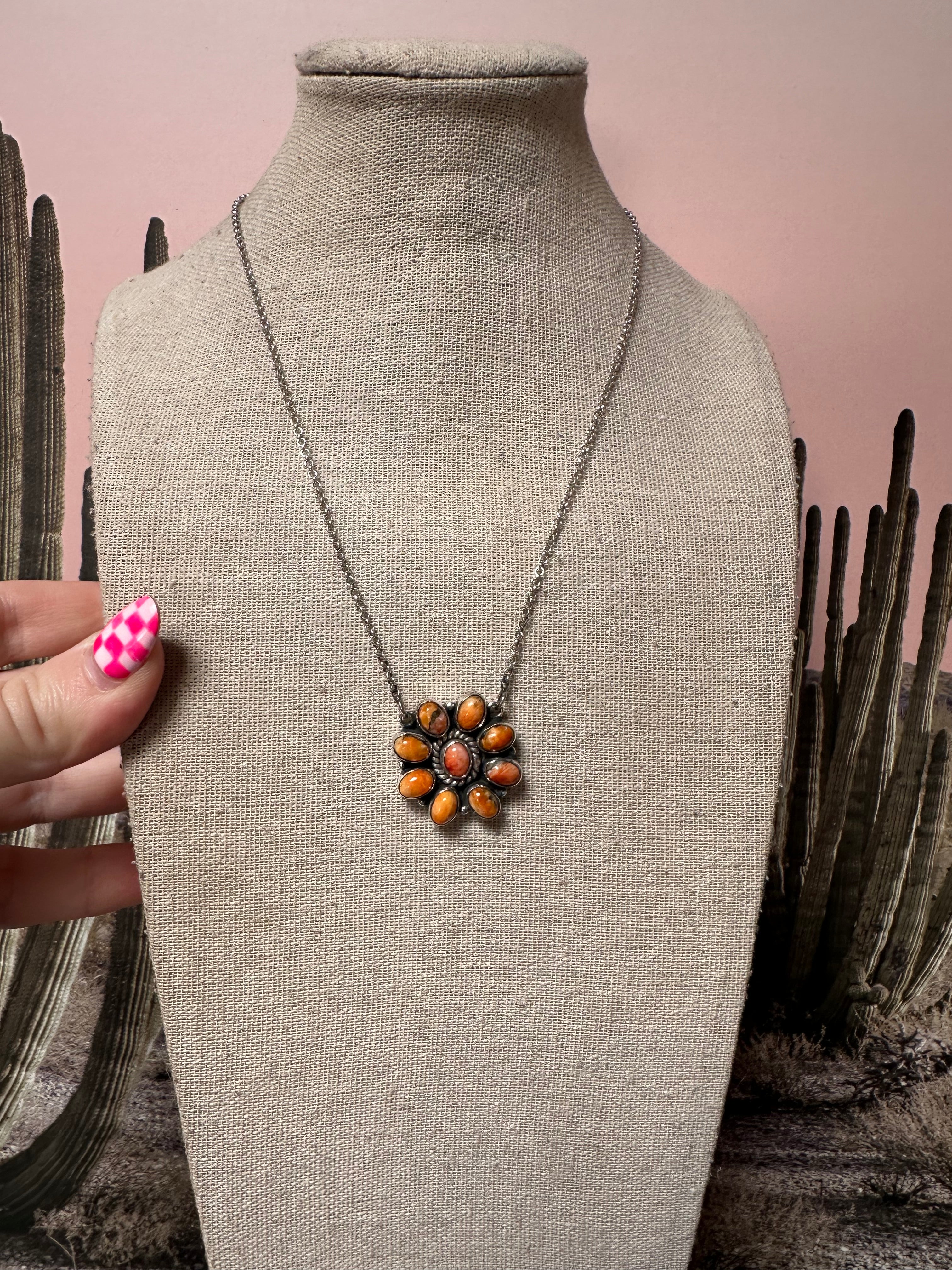 Handmade Sterling Silver & Orange Mojave Flower Necklace