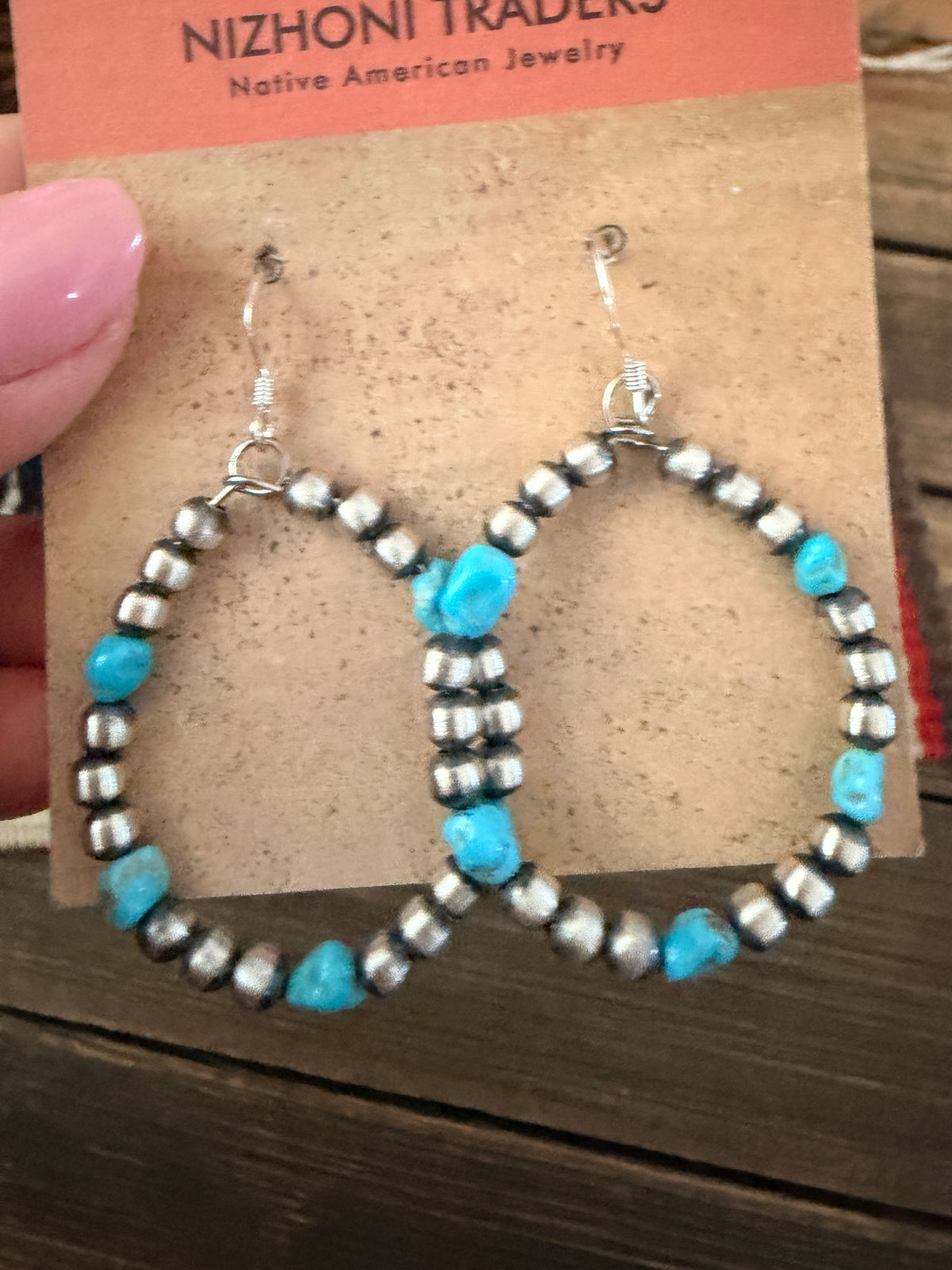 Handcrafted Sterling Silver Pearl & Turquoise Dangle Hoop Earrings