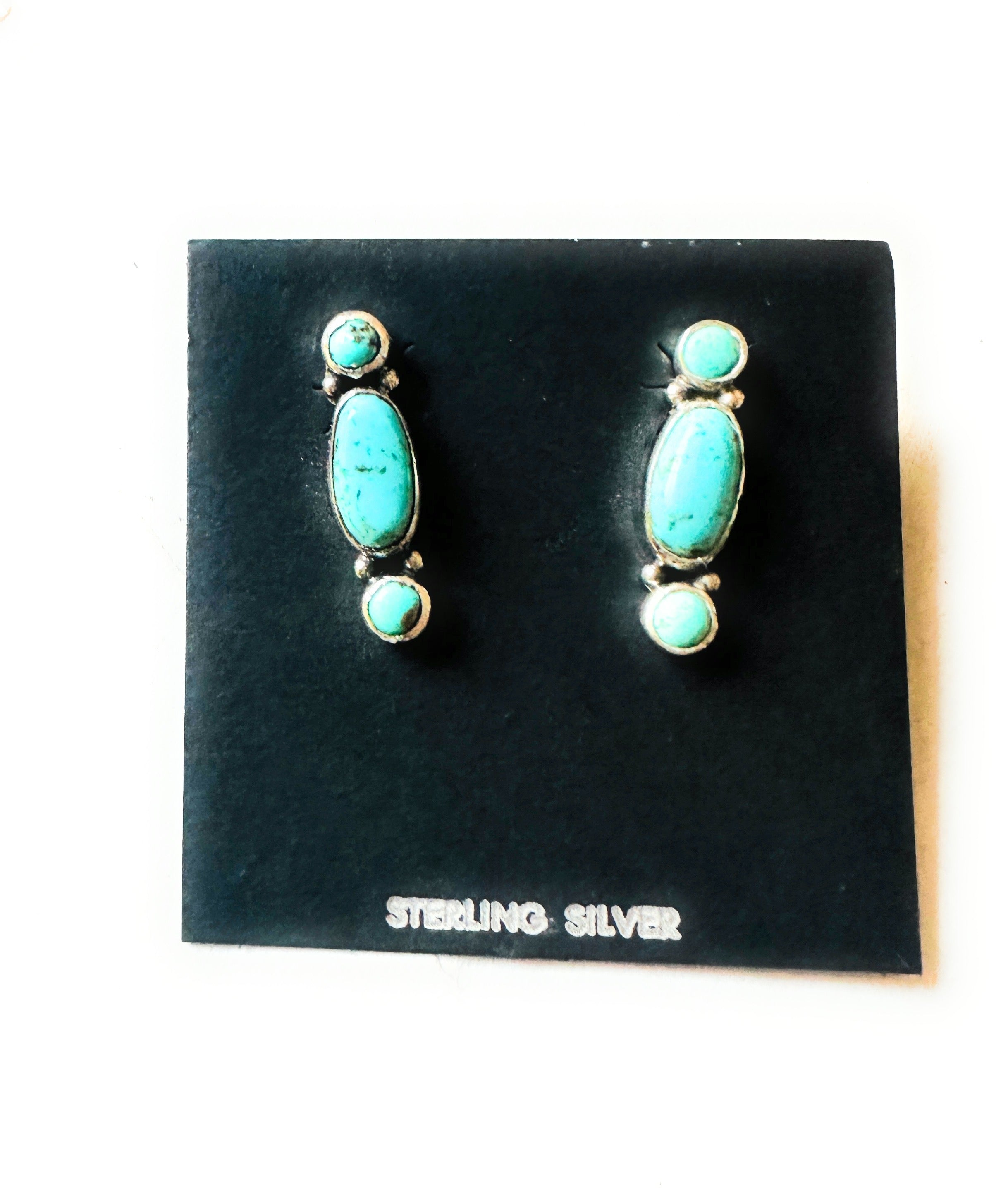 Navajo 3-Stone Turquoise And Sterling Silver Dangle Earrings