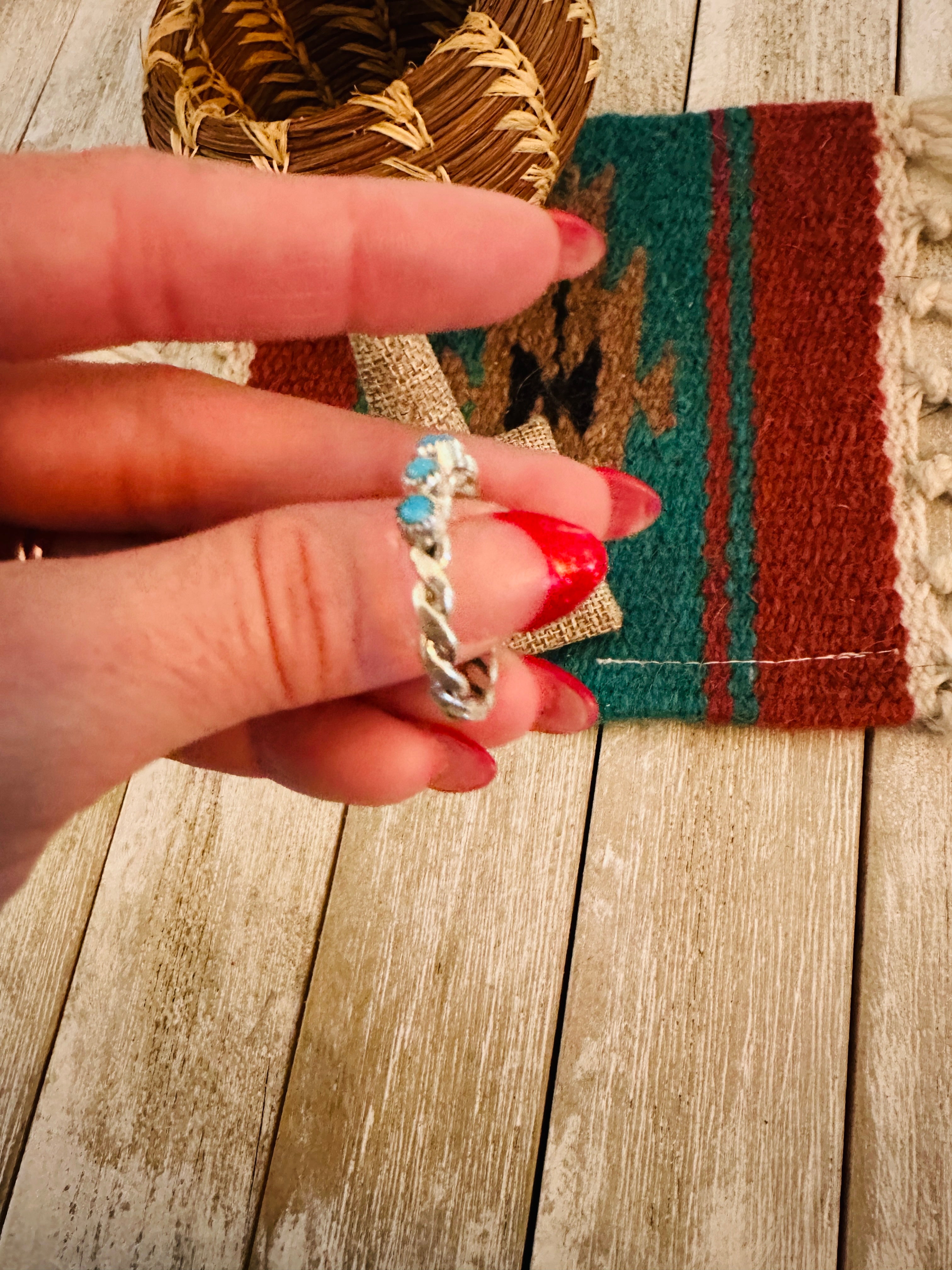 Handcrafted Turquoise & Sterling Silver Twisted Band Ring